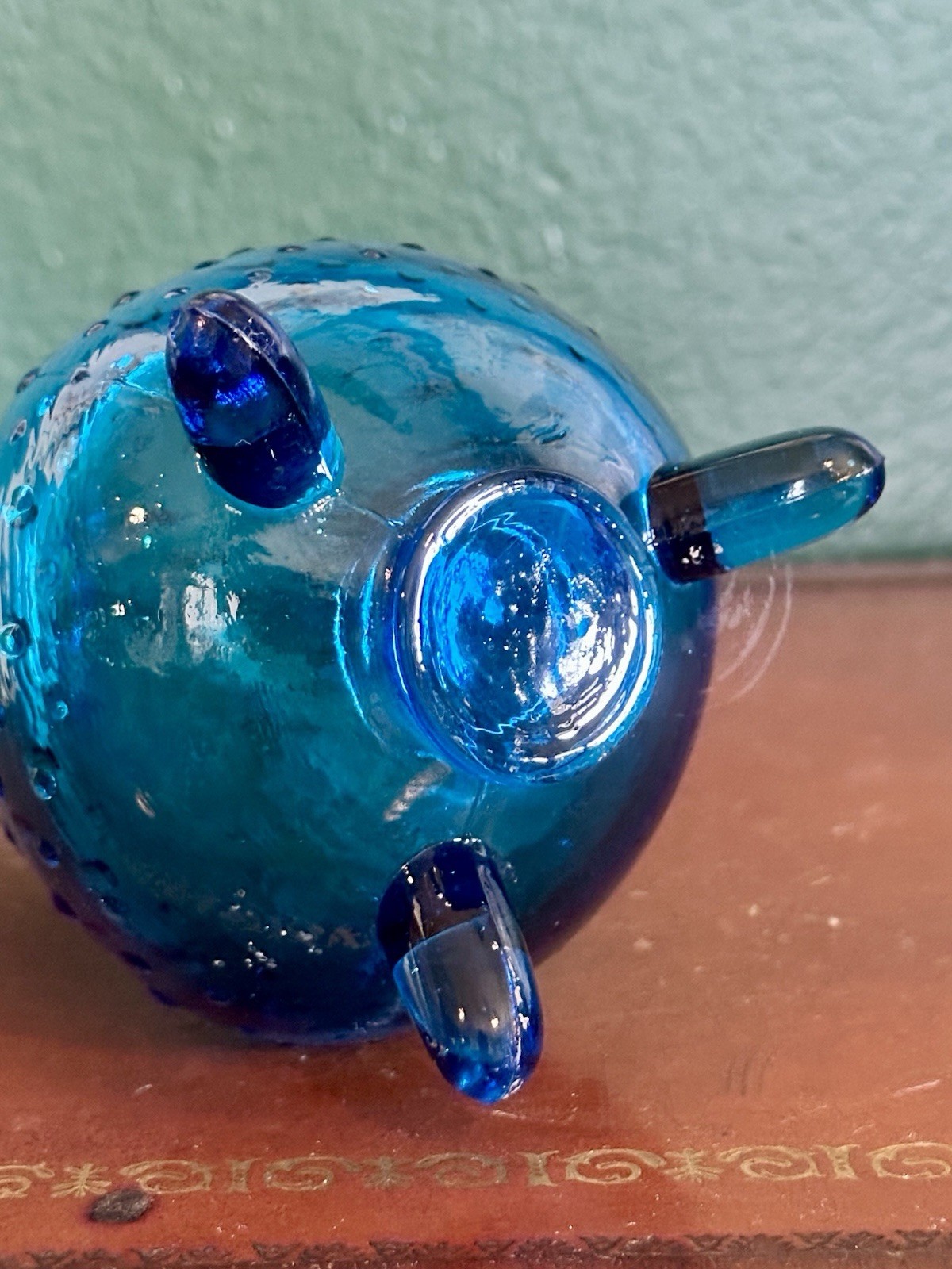 L.E. Smith Swung Vase Peacock Blue 3-Toe 12.75 Inch Vintage MCM Art Glass