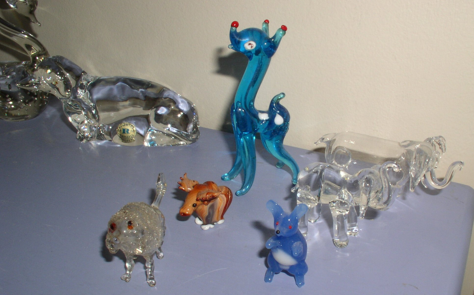 Vintage Lot 11 Glass Animals Handblown Dogs Whale Elephants Kangaroo Moose Deer