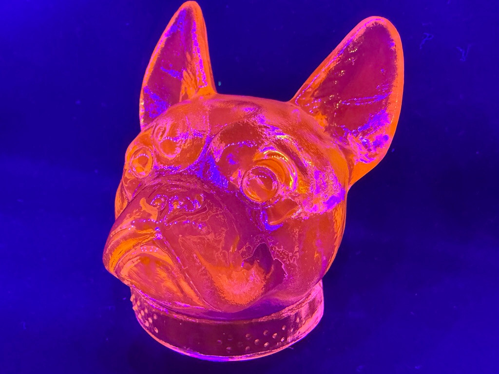 Green Vaseline glass Boston Terrier dog head puppy french bulldog uranium animal