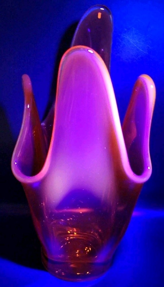 Viking Persimmon Epic 4 Square Footed Swung Vase Flared Top UV Reactive Cadmium