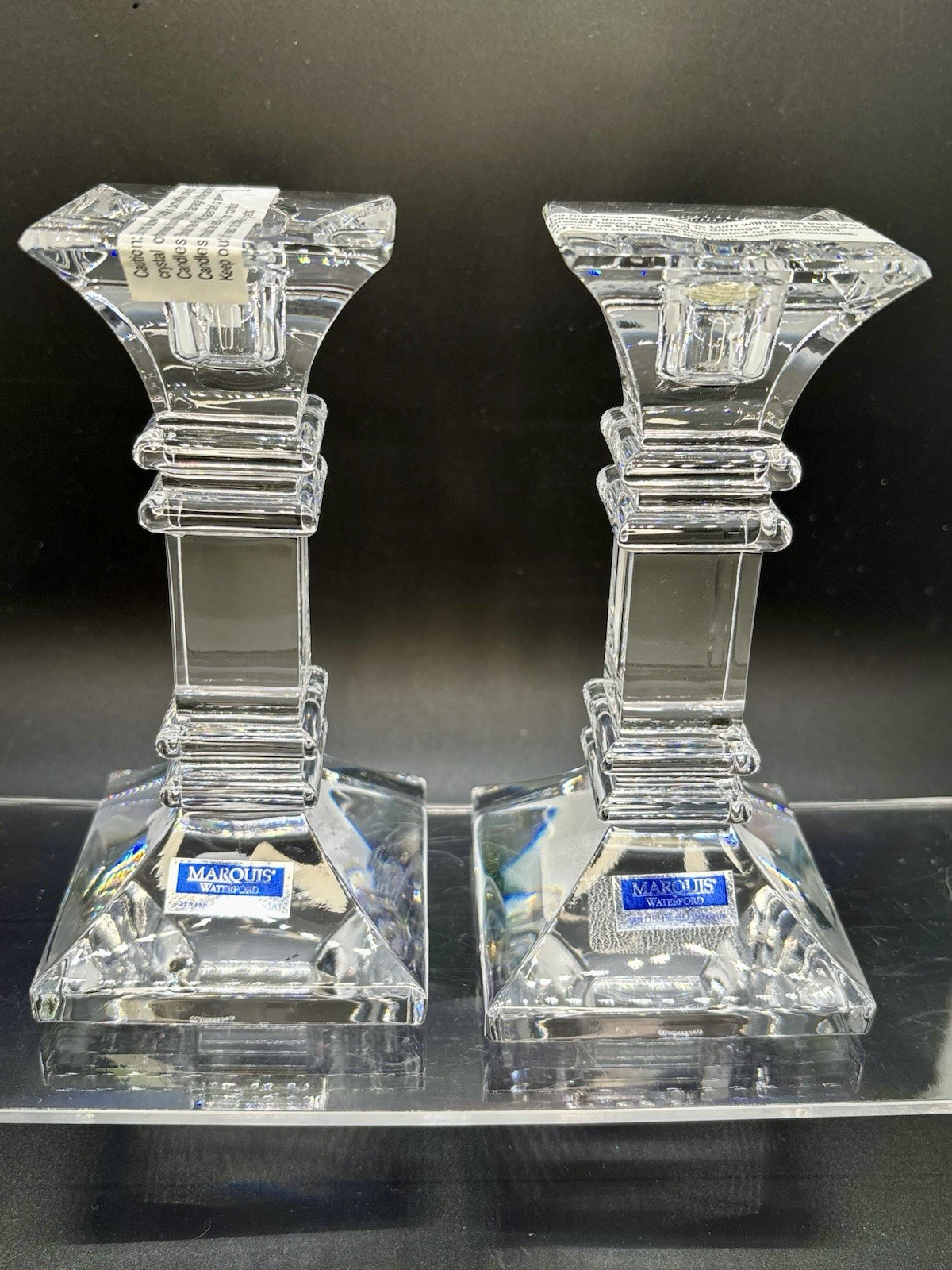 Marquis By Waterford Treviso Crystal Candlestick 6” Pair Square New (Other)