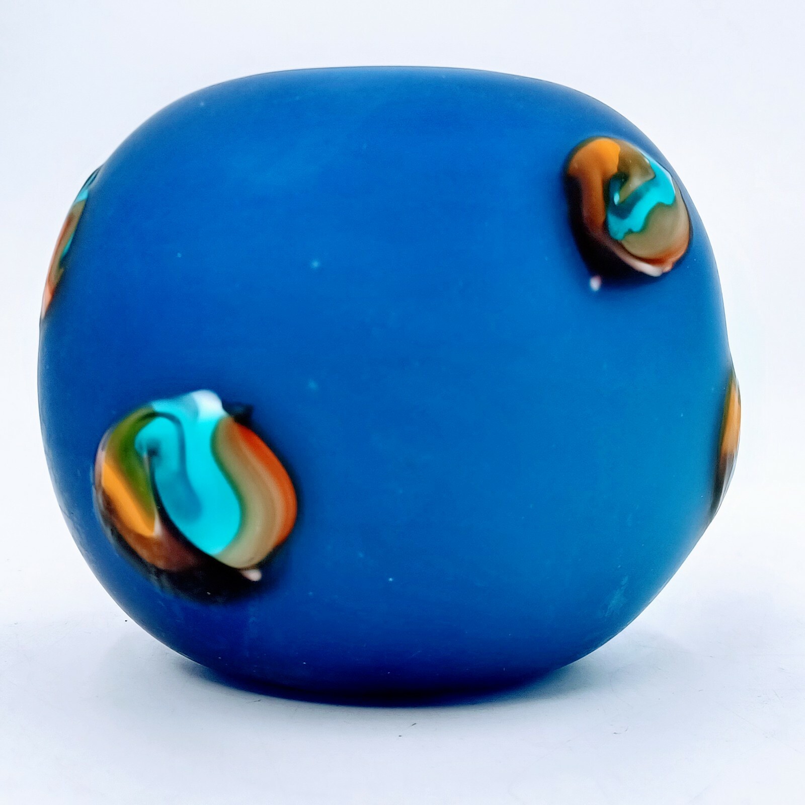 Azerbaijan Russian Handblown Art Glass Blue Bowl 5″ H. New open box. AZ01-3