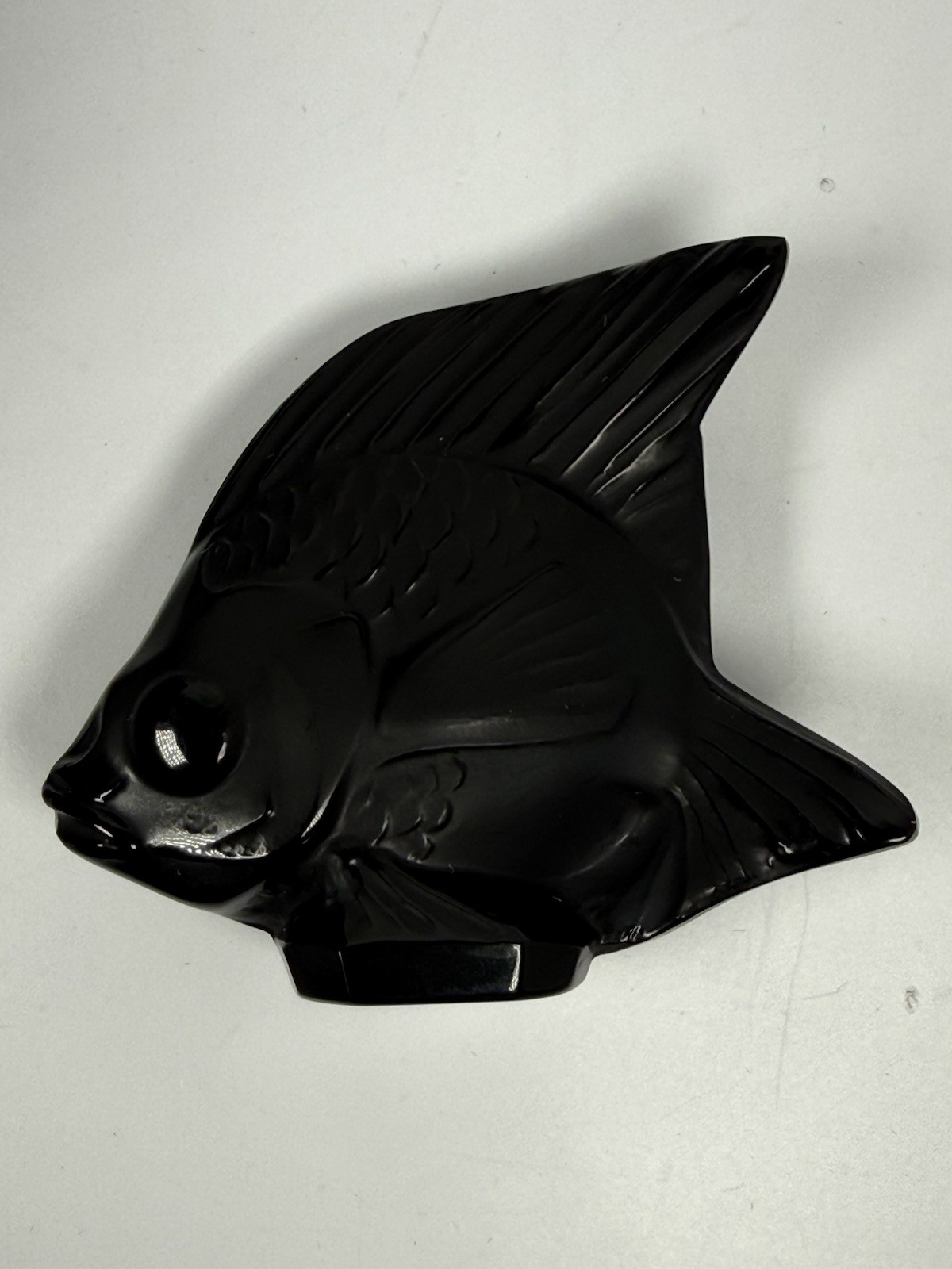 Lalique Crystal Black Fish Figurine Seal Signed Glass France