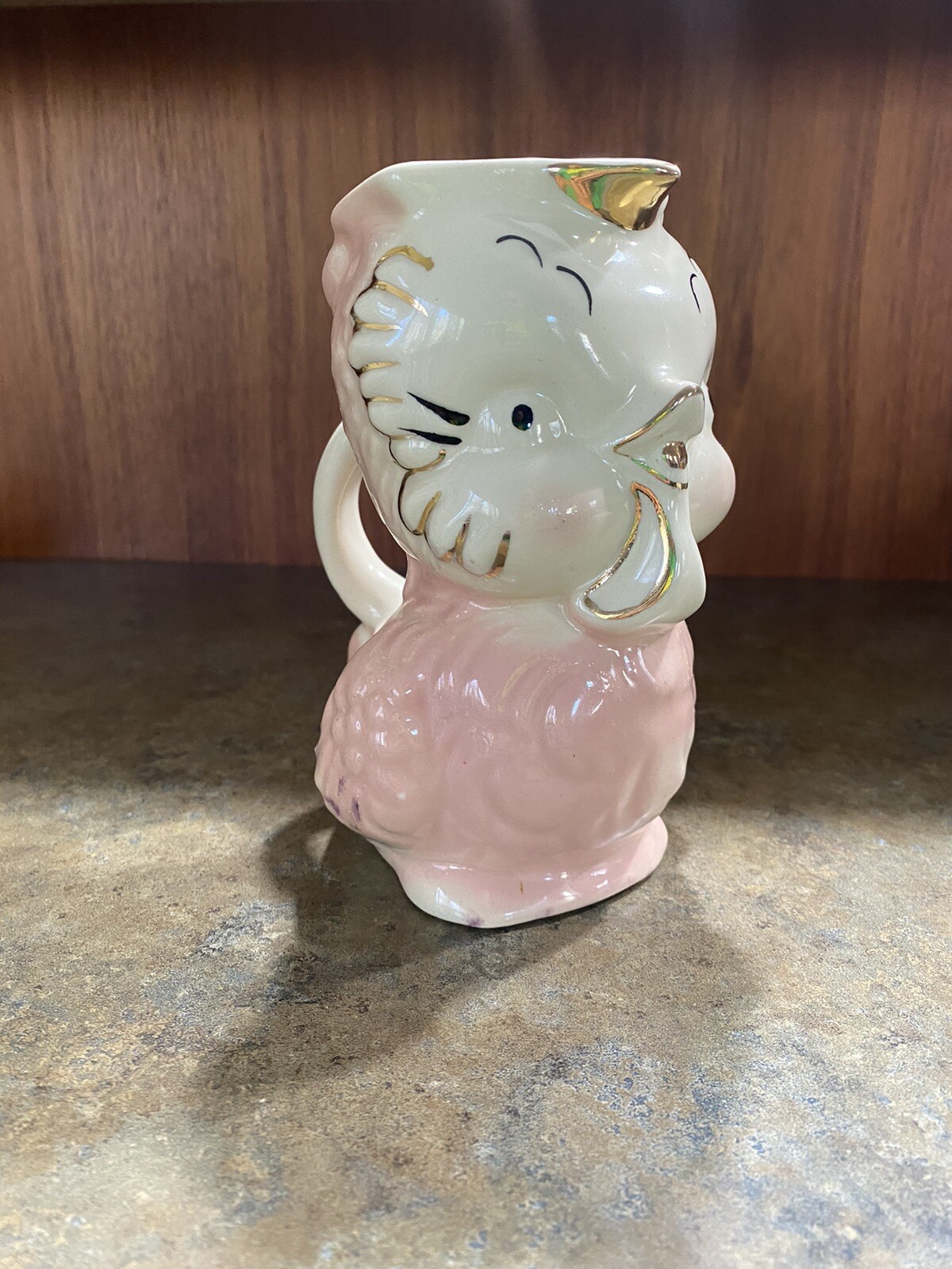 Vintage Shawnee Pottery Chick Pitcher Vase Pink Gold Accents Easter Centerpiece