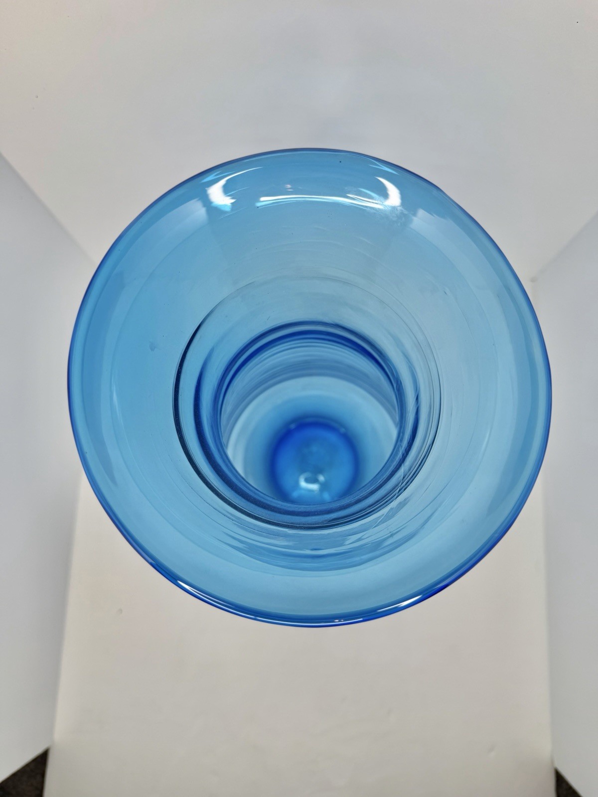 Vintage Blenko Glass 8520s Specialty Line Straw Ring Optics Vase In Azure 18.25”