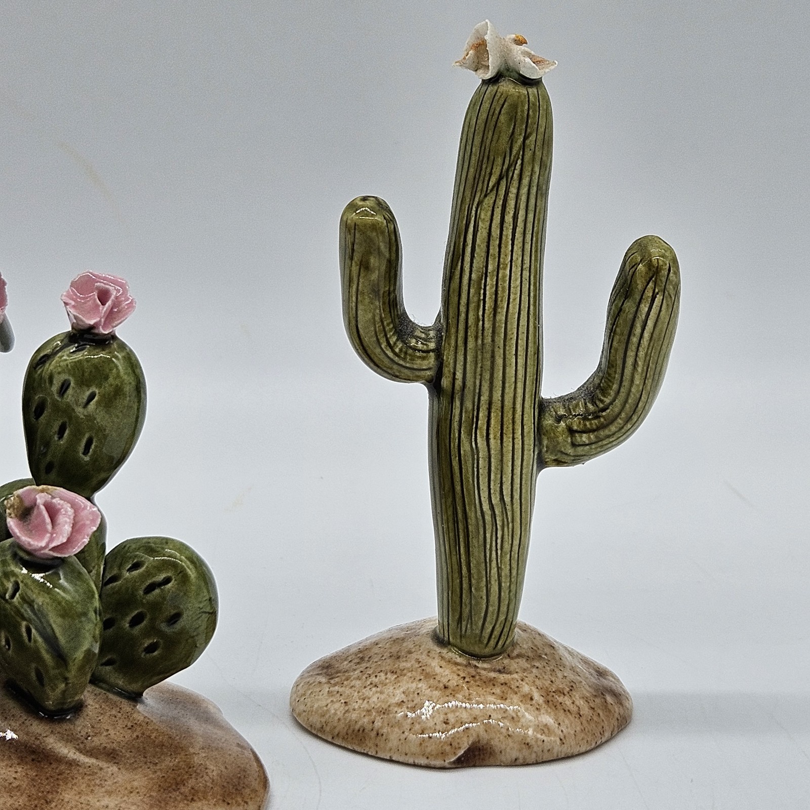 Southwestern Clay Pottery Handmade Figurines Quail Cactus Desert Signed 4 Pieces