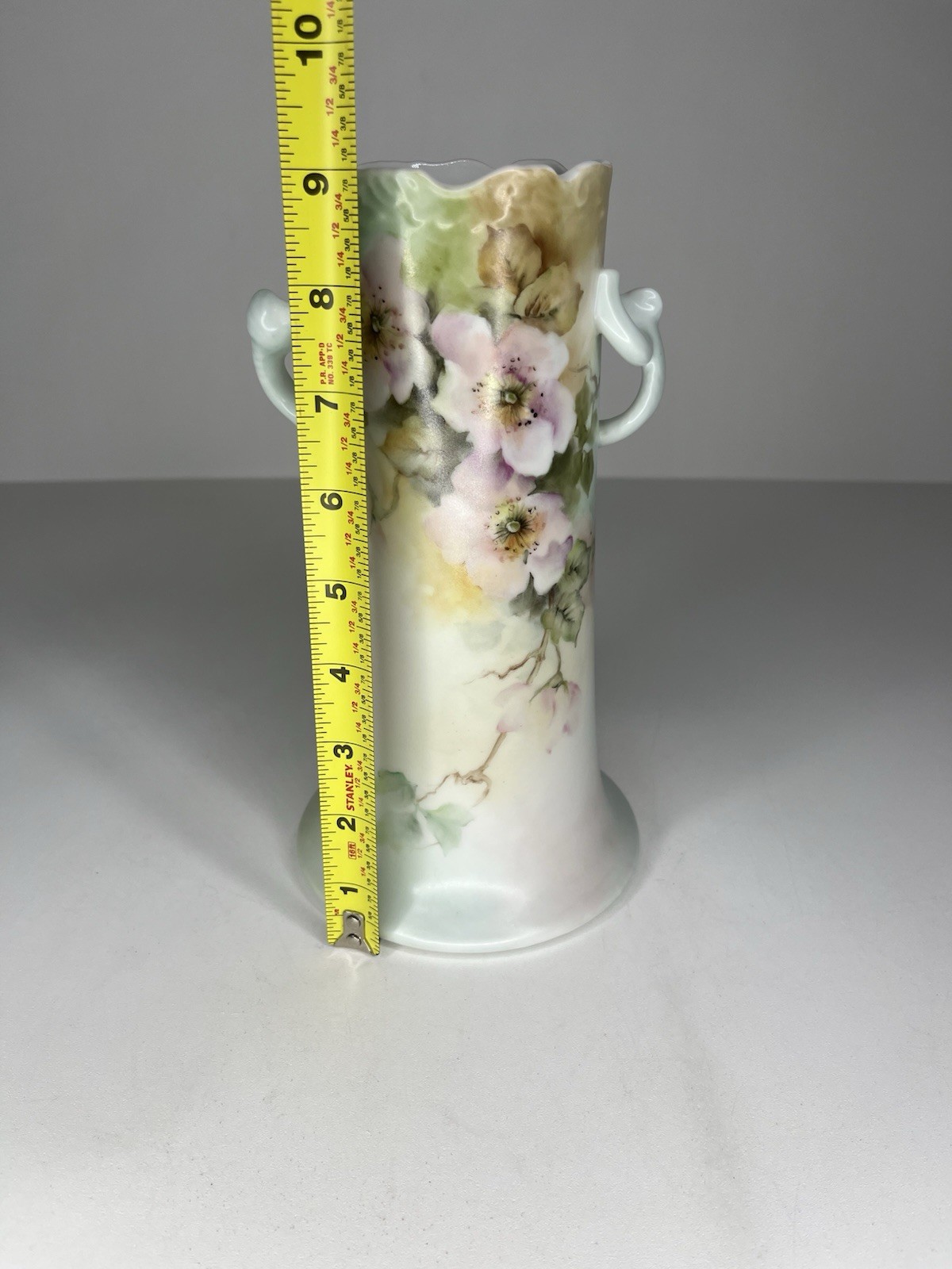 Vintage Hand Painted Vase Wild Rose Floral Stamped French Country Granny Core 9″