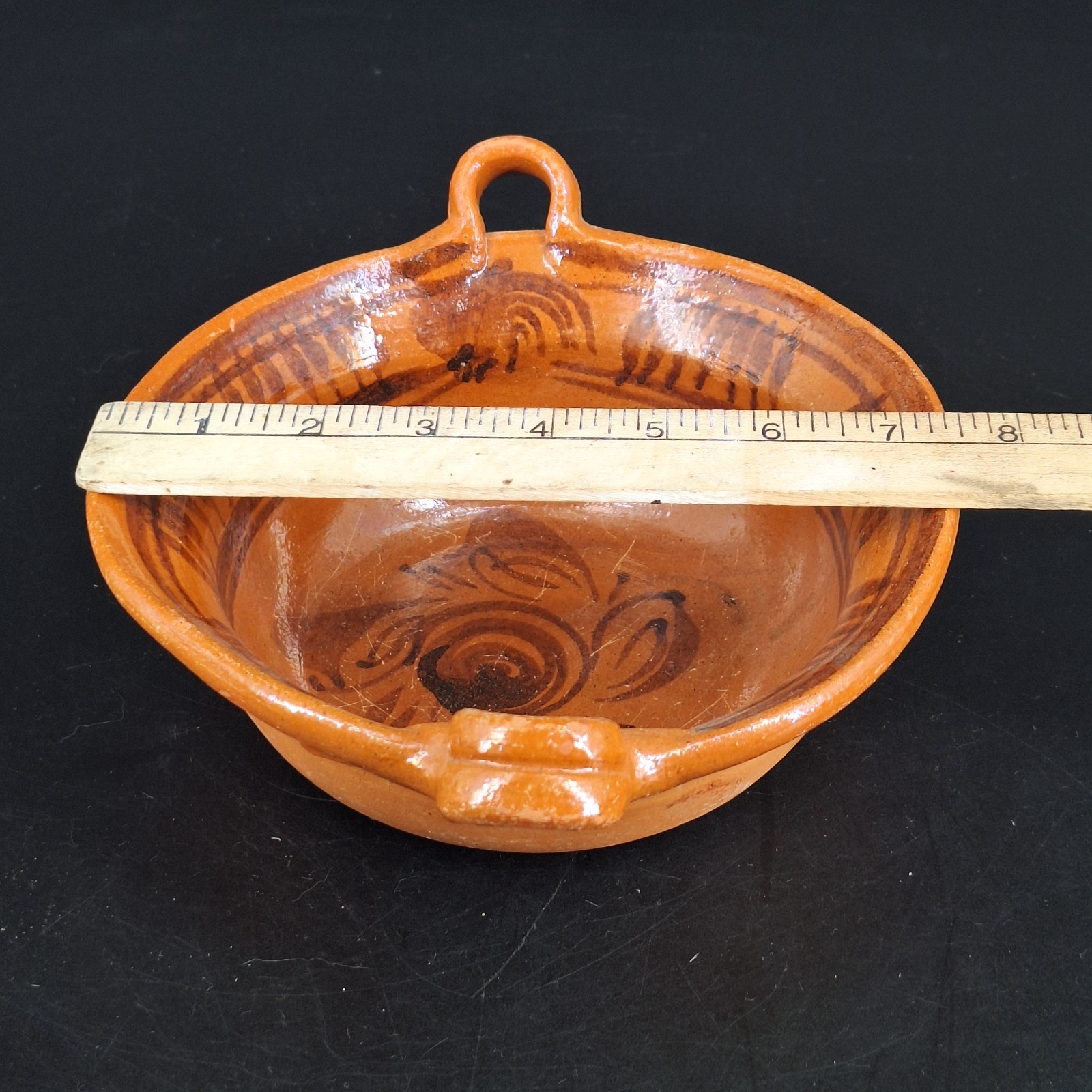 Vintage Mexican Mid Century Redware Clay Pottery Bowl w/ Handles READ