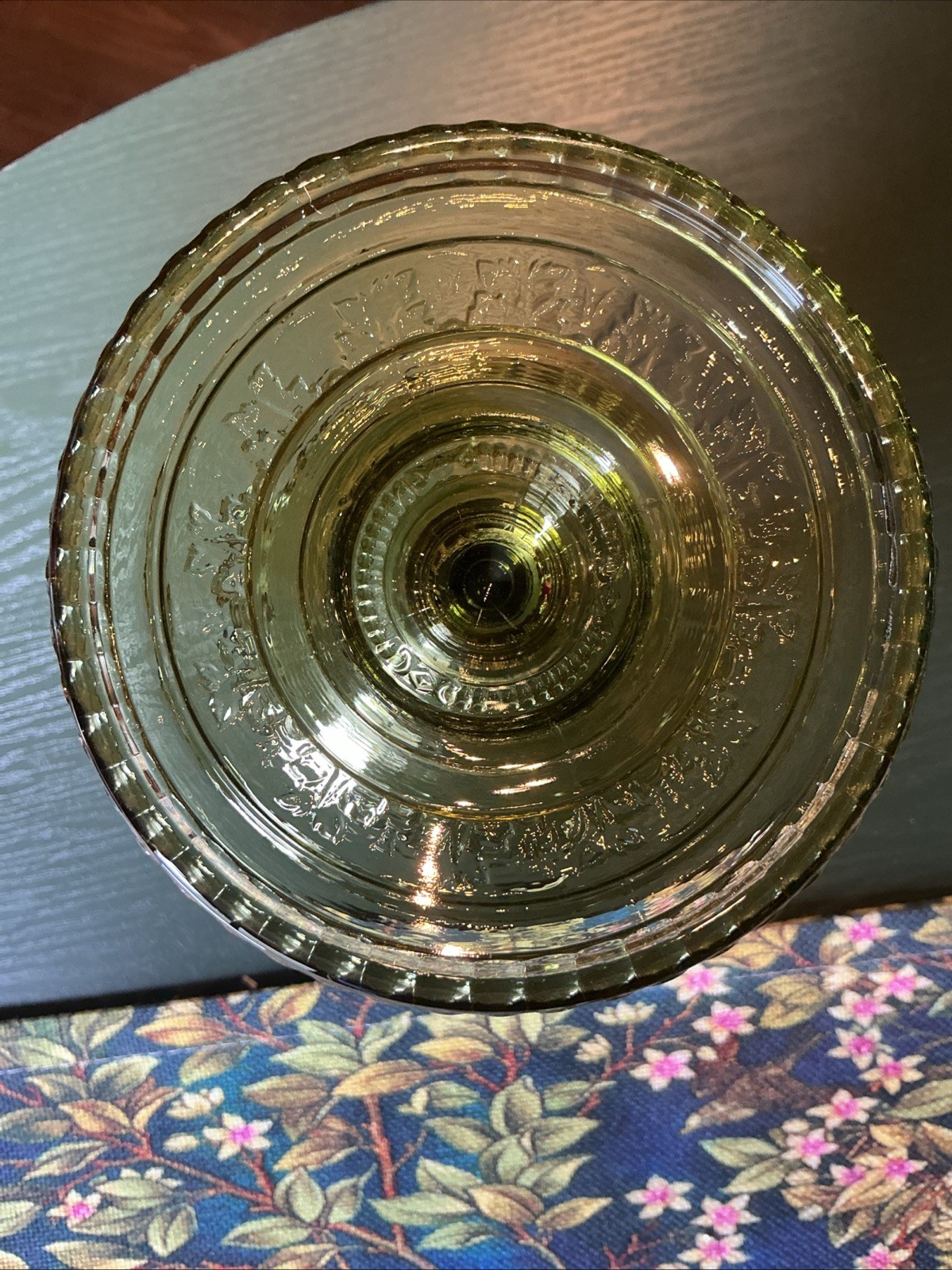 Vintage MCM 11.75” Olive Green Glass Lidded Compote (Empoli?)