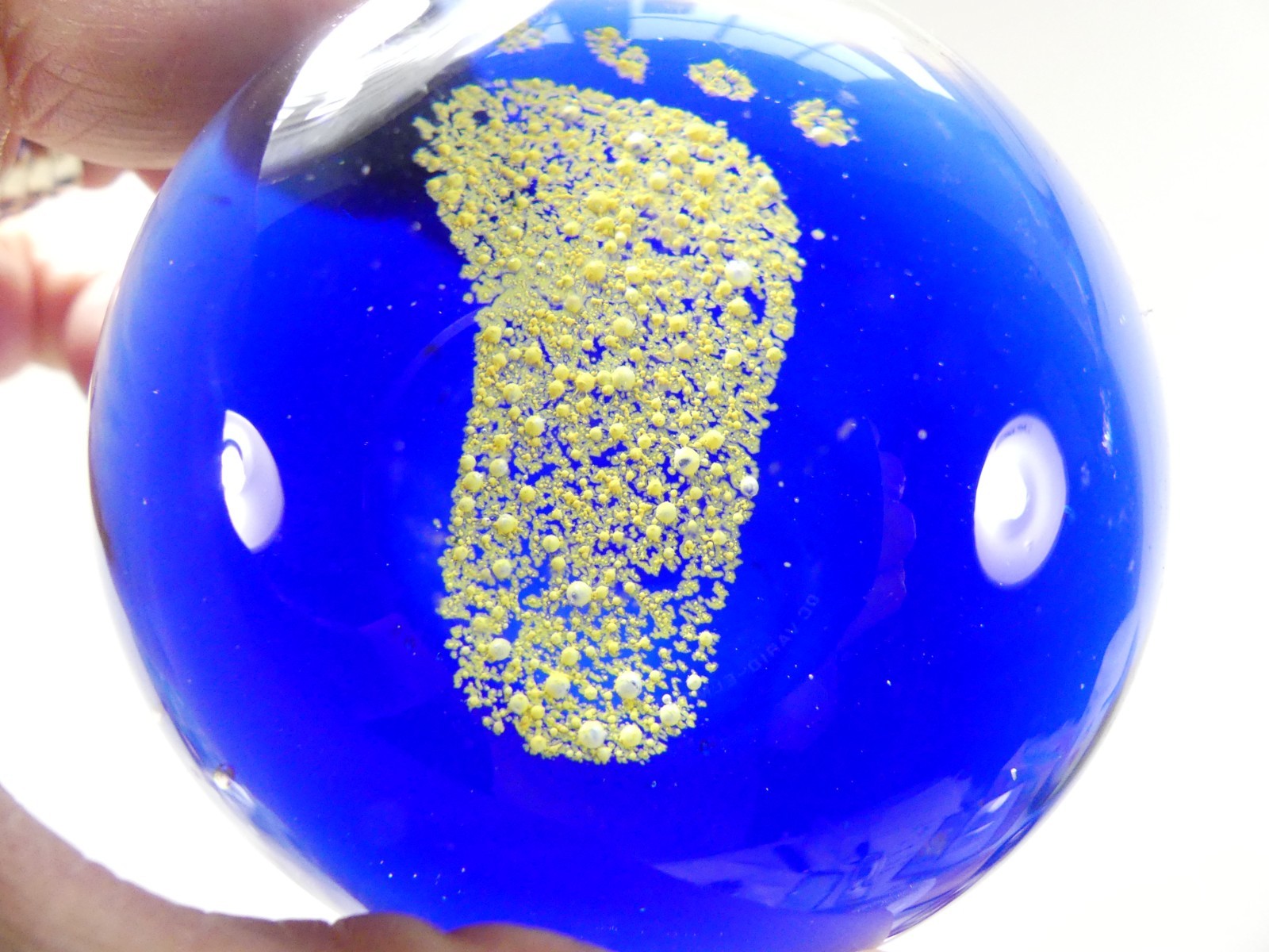 Vintage Colbalt Blue Golden Footprint Sand Art Paperweight