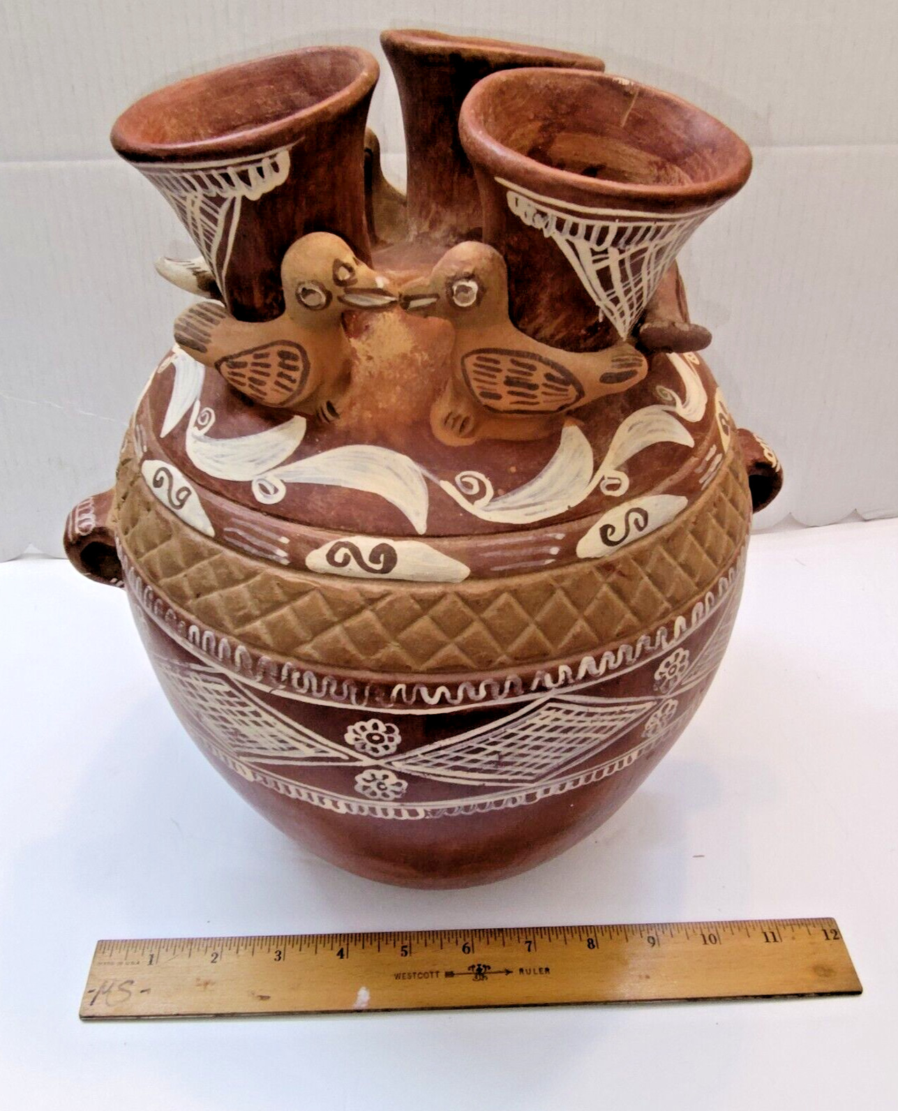 VTG RARE! Quinua Vase Pottery – Handmade Peruvian Folk Art Redware Clay Large