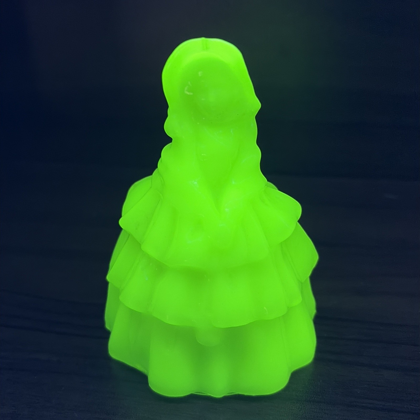 Boyd White Opal Louise Doll Figurine 4.25″ Uranium Glass Bright UV Glow
