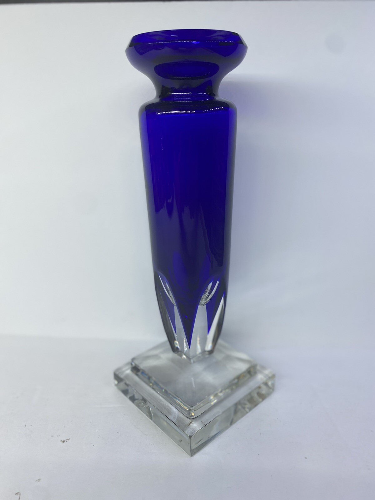 Gorgeous Design Guild cobalt blue to clear Mid Century Modern vase.