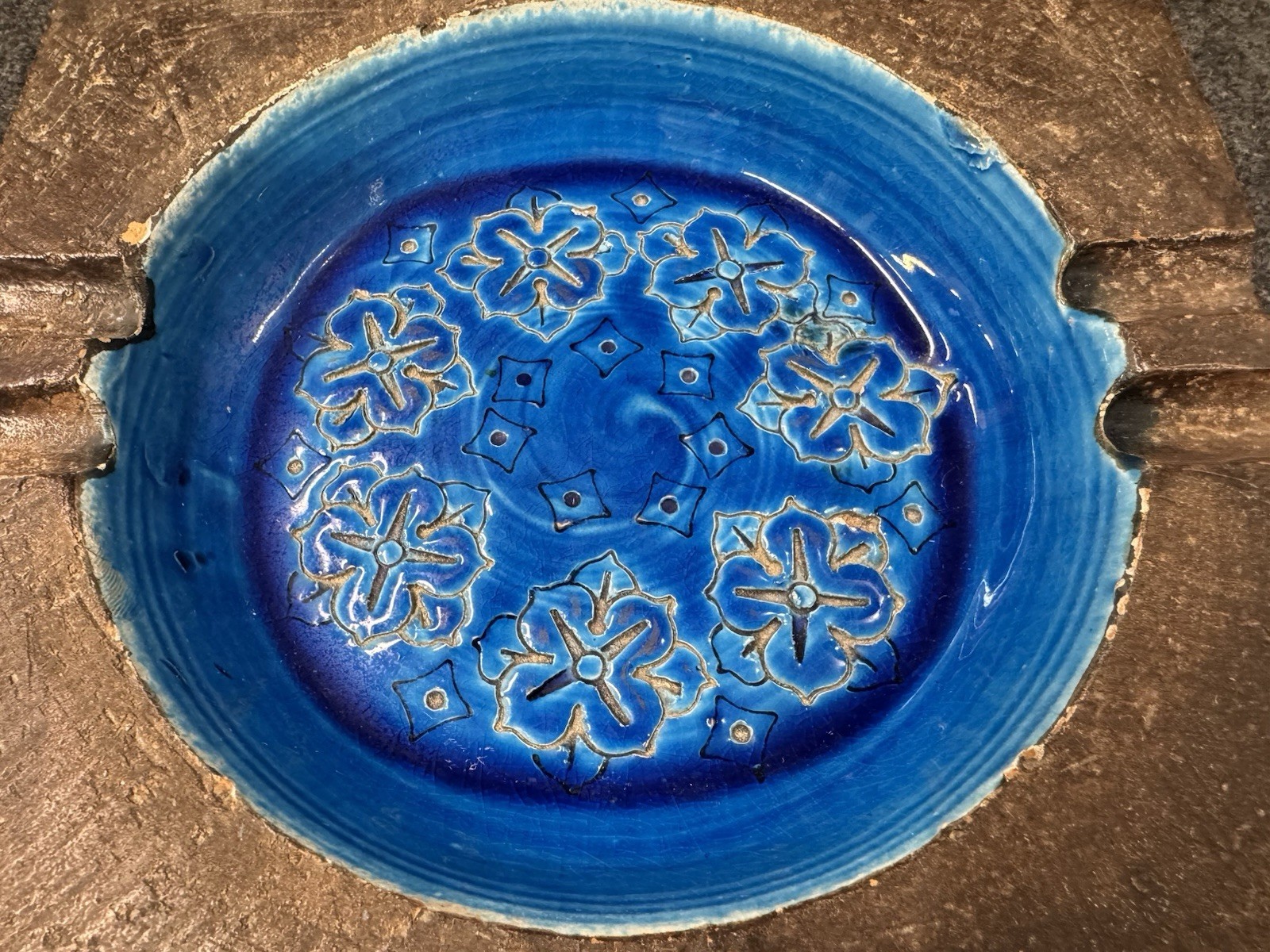 MCM Bitossi Rimini Blue 8.75″ Cigarette & Cigar ASHTRAY Pottery Italy Aldo Londi