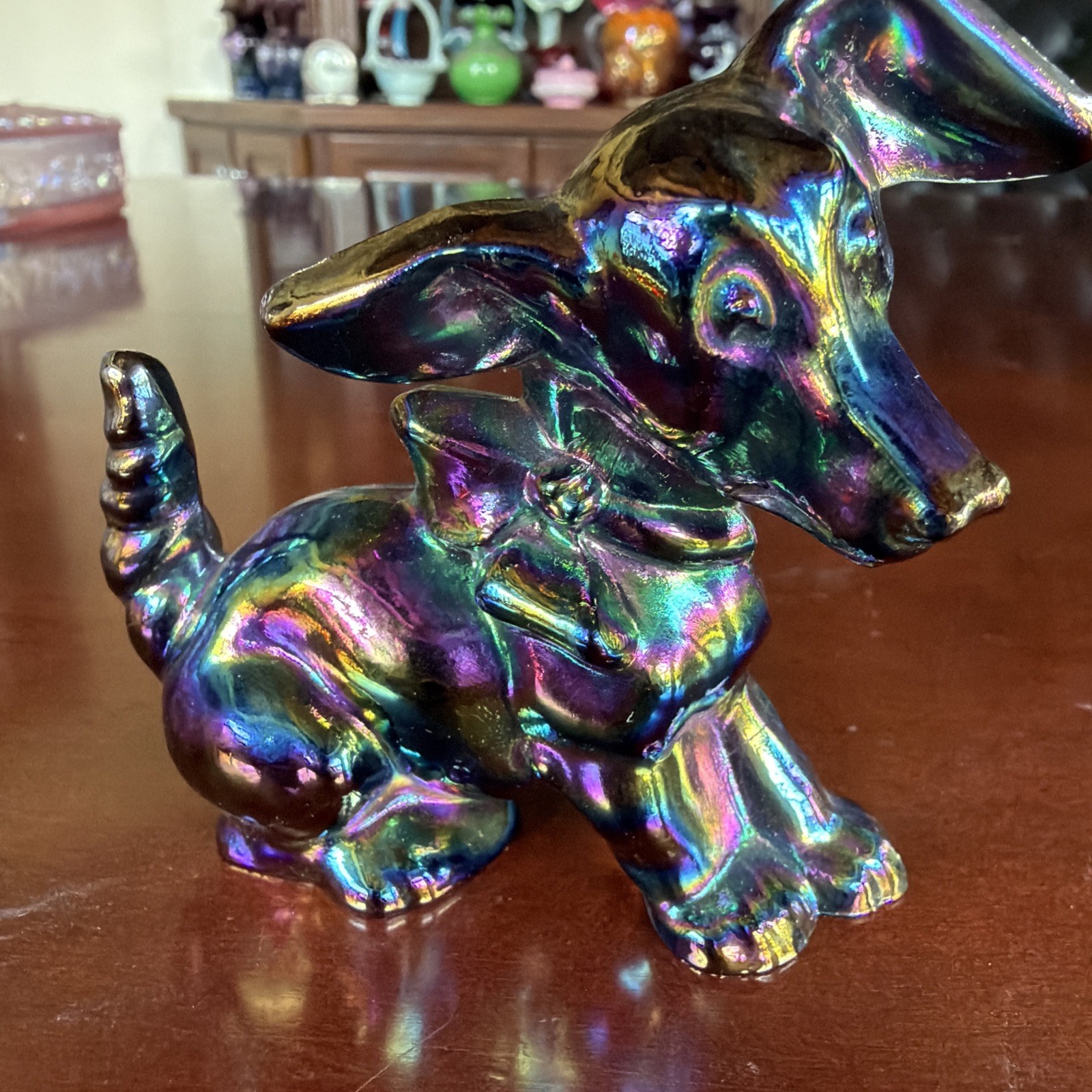 Darling Vintage Imperial Glass Terrier “Parlor” Pup Amethyst Carnival Signed