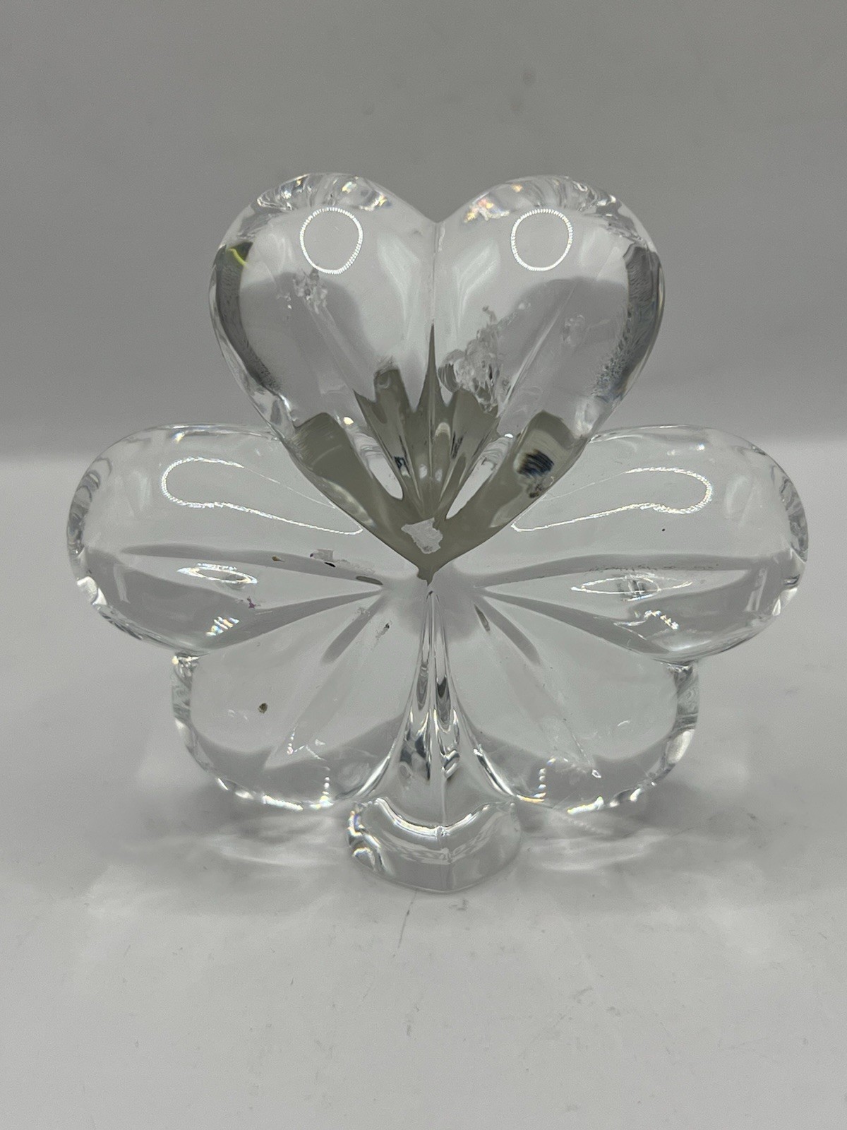As Is Waterford Crystal Shamrock Clover Paperweight Signed Ireland 3”