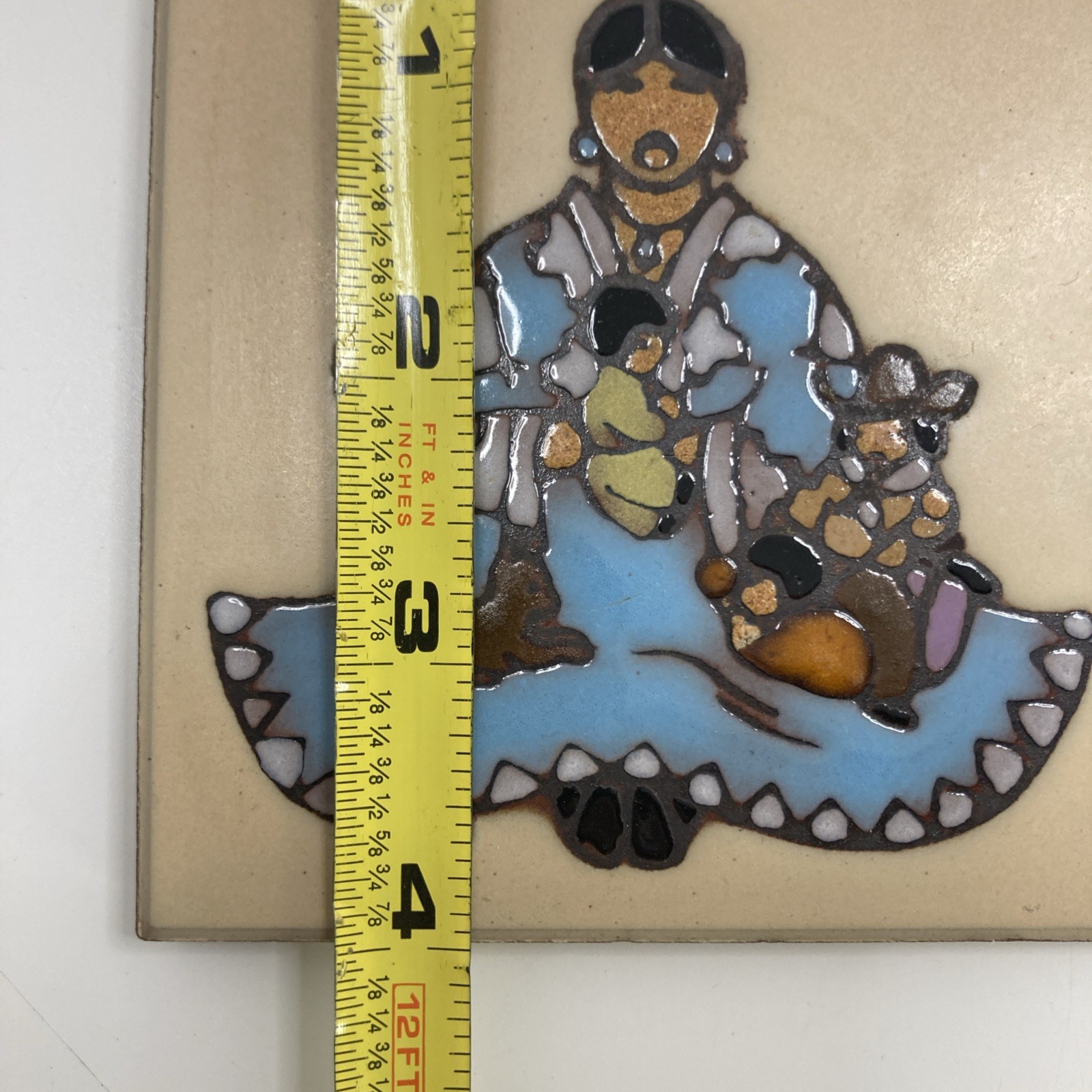Vtg Storyteller Southwestern Pottery Painted Art Tile Trivet Coaster Italy 4″