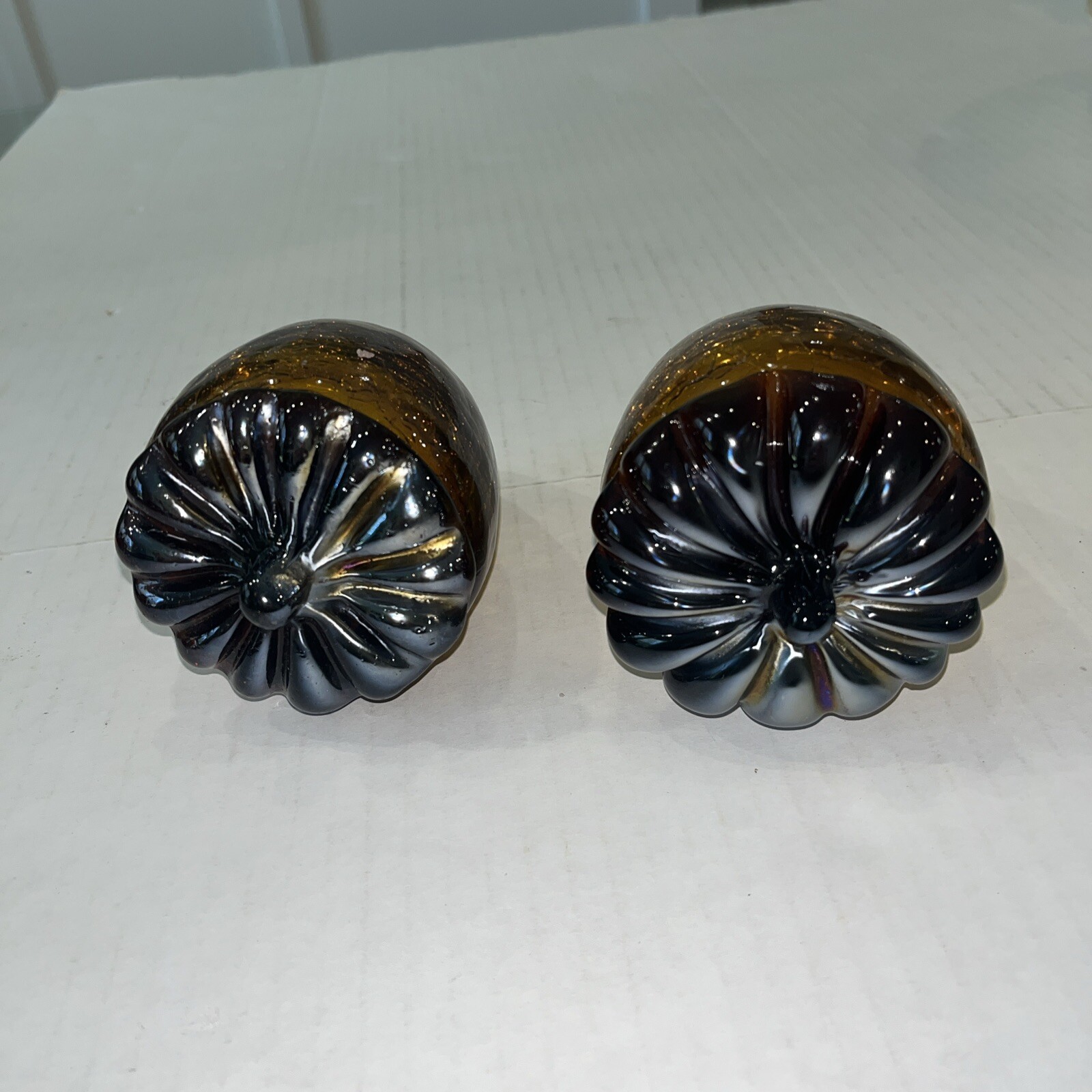 Lot Of 2 Acorns Hand Blown Heavy Crackled Glass Unique