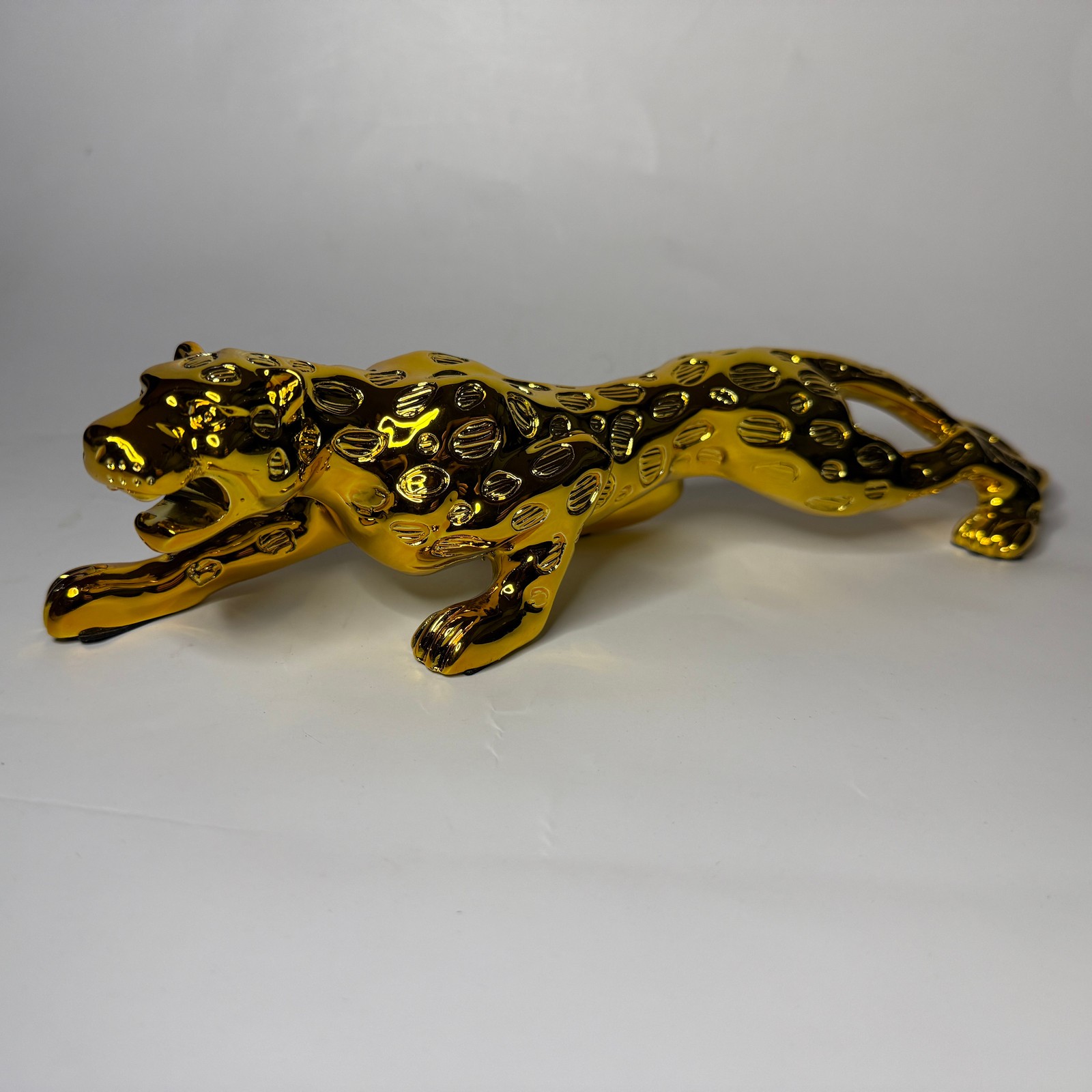 Gold Running Jaguar Panther Figurine – 10 Inch Decorative Statue
