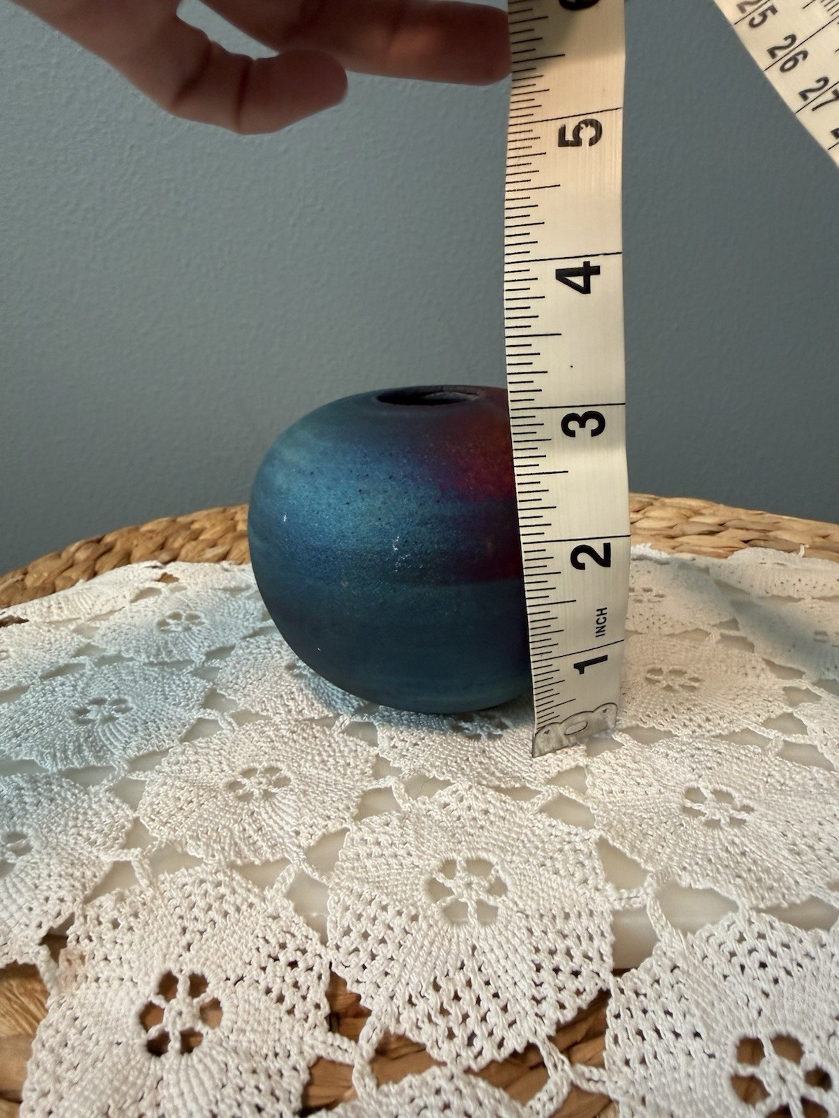 Jeremy Diller Signed Raku Pottery Vase Blue Purple Iridescent Studio Art