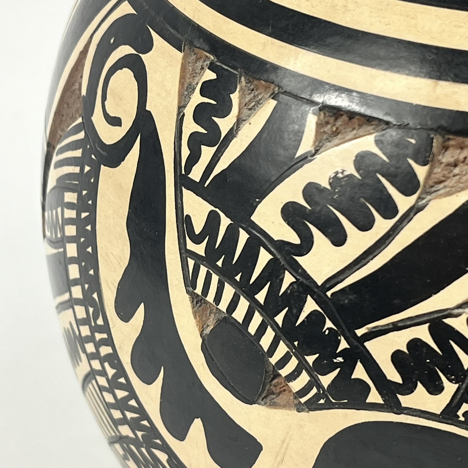 Vintage Sgraffito Pottery Lidded Jar Hand Carved Unique Handmade Black Tan Decor