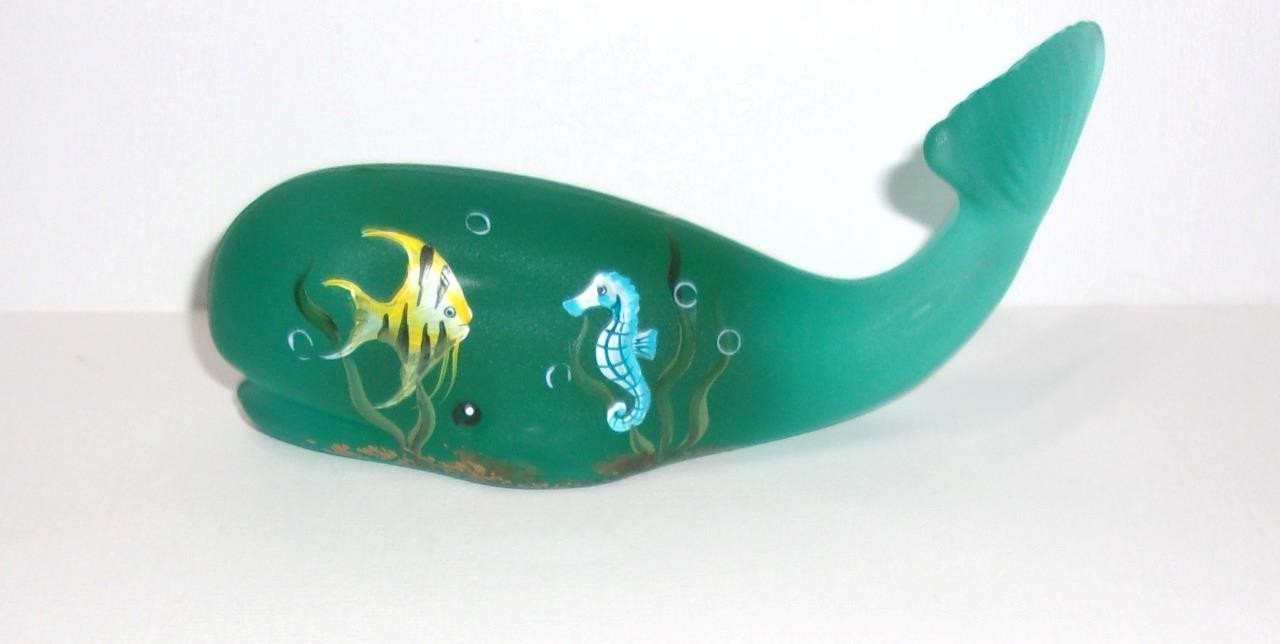 Fenton Glass Teal Satin HP Seascape Whale Figurine FAGCA Ltd Ed by CC Hardman