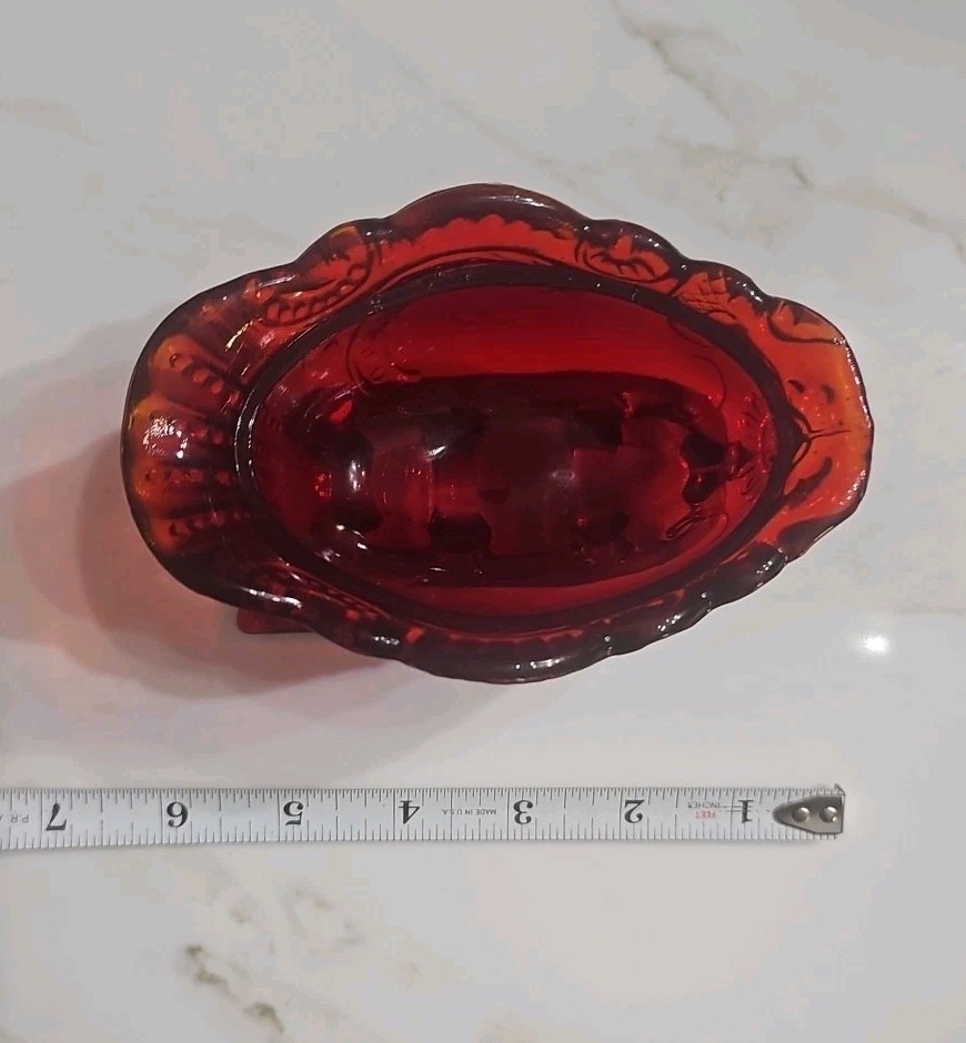 Mosser Ruby Red Santa Sleigh Candy Dish Christmas Holiday USA 5” Marked With M