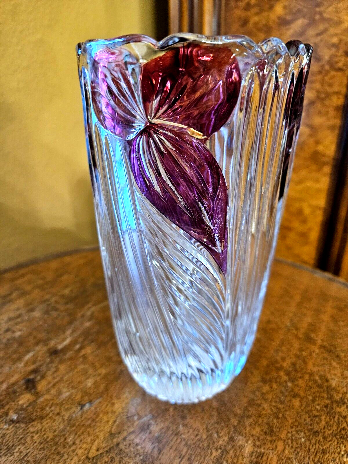 Vintage 6.5″ Tall Hand Blown Anna Hutte Florentine Crystal Vase, Western Germany