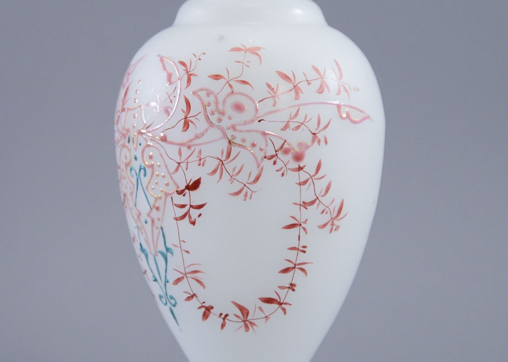 Richardson / Stourbridge Victorian Enamel White Glass Vase Victorian