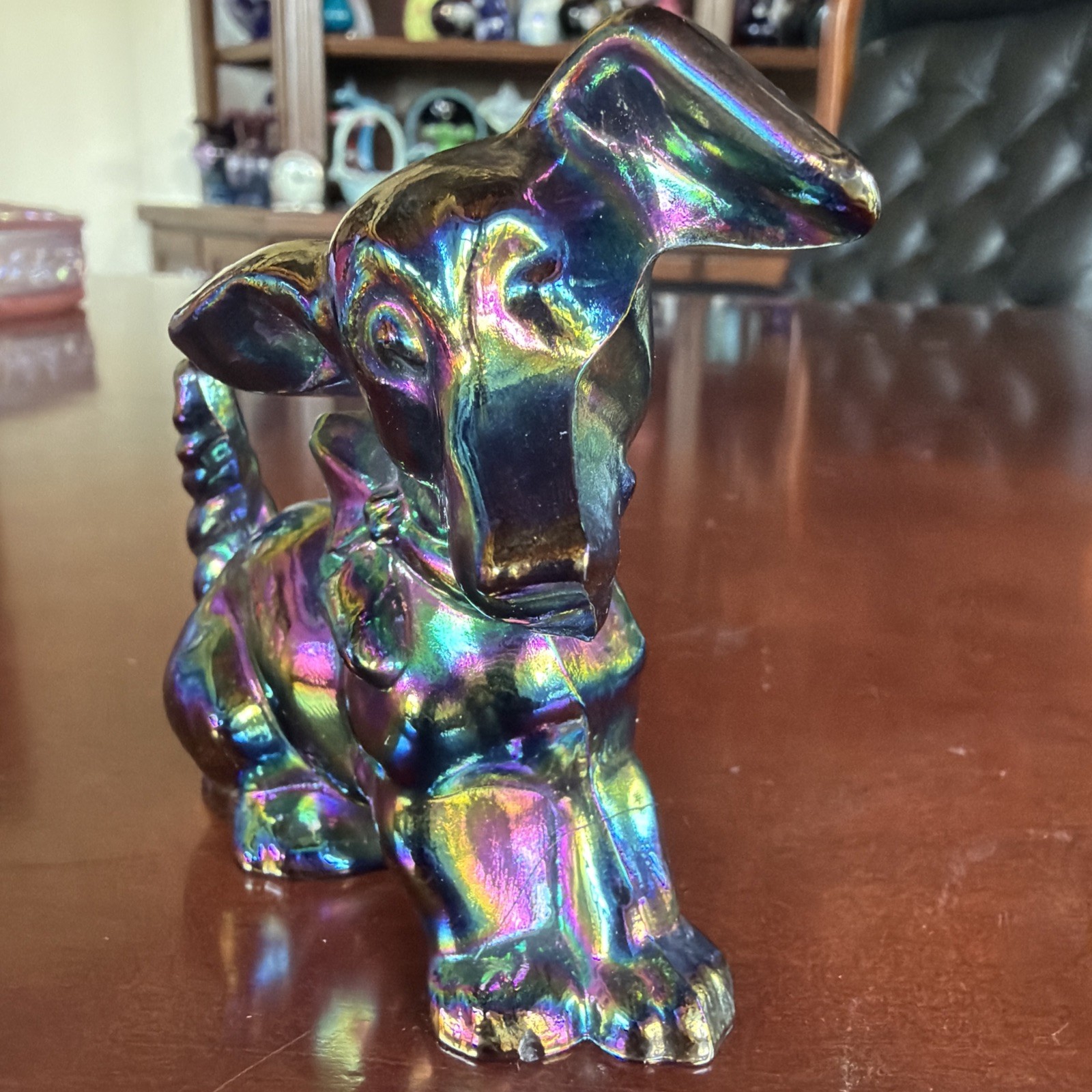 Darling Vintage Imperial Glass Terrier “Parlor” Pup Amethyst Carnival Signed