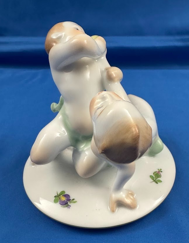 HEREND Queen Victoria Scale with Boys on Top Fighting for Apple Porcelain RARE