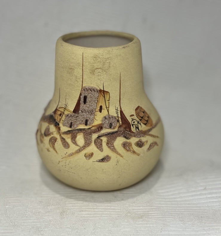 Vintage Art Pottery Crafted Vase Signed 4.5”T 2.5”D Hand Painted Crafted