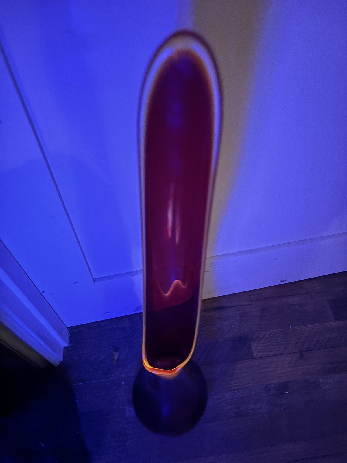 HUGE 36” L.E. Smith Swung Stretch Glass MCM Fat Bottom Floor Vase Amberina RARE