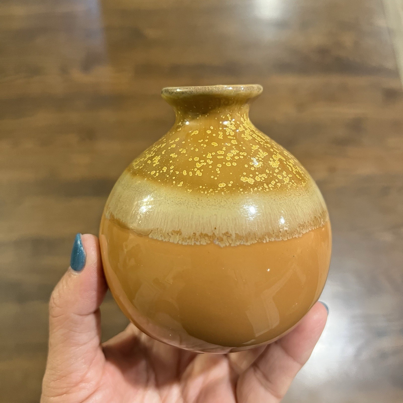 Vintage Earth Tones Stoneware Pottery Flower Bud Vase Glazed Tan & Ivory
