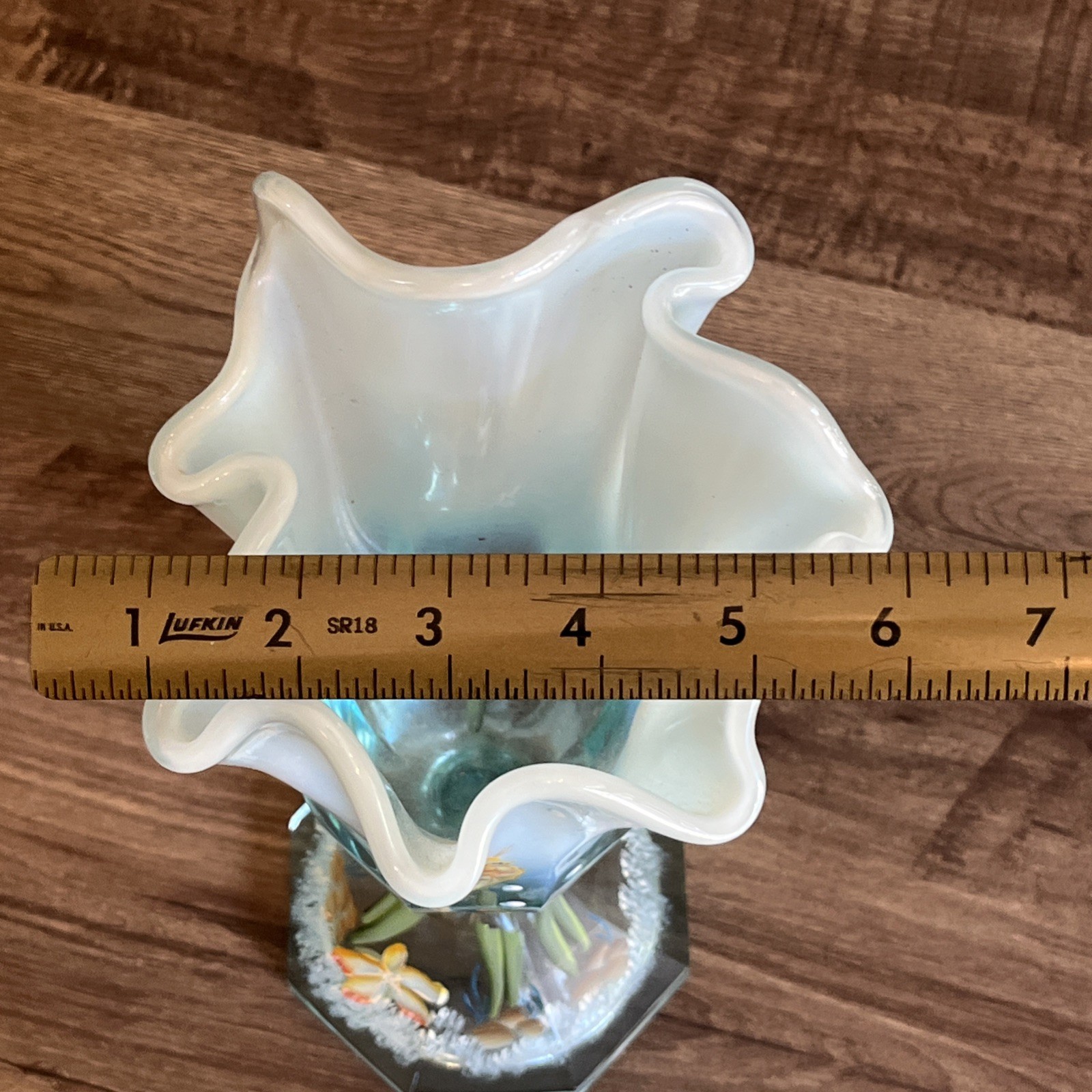 Fenton Glass Aquamarine Stretch Underwater Dream Seahorse HandPainted Vase 12”