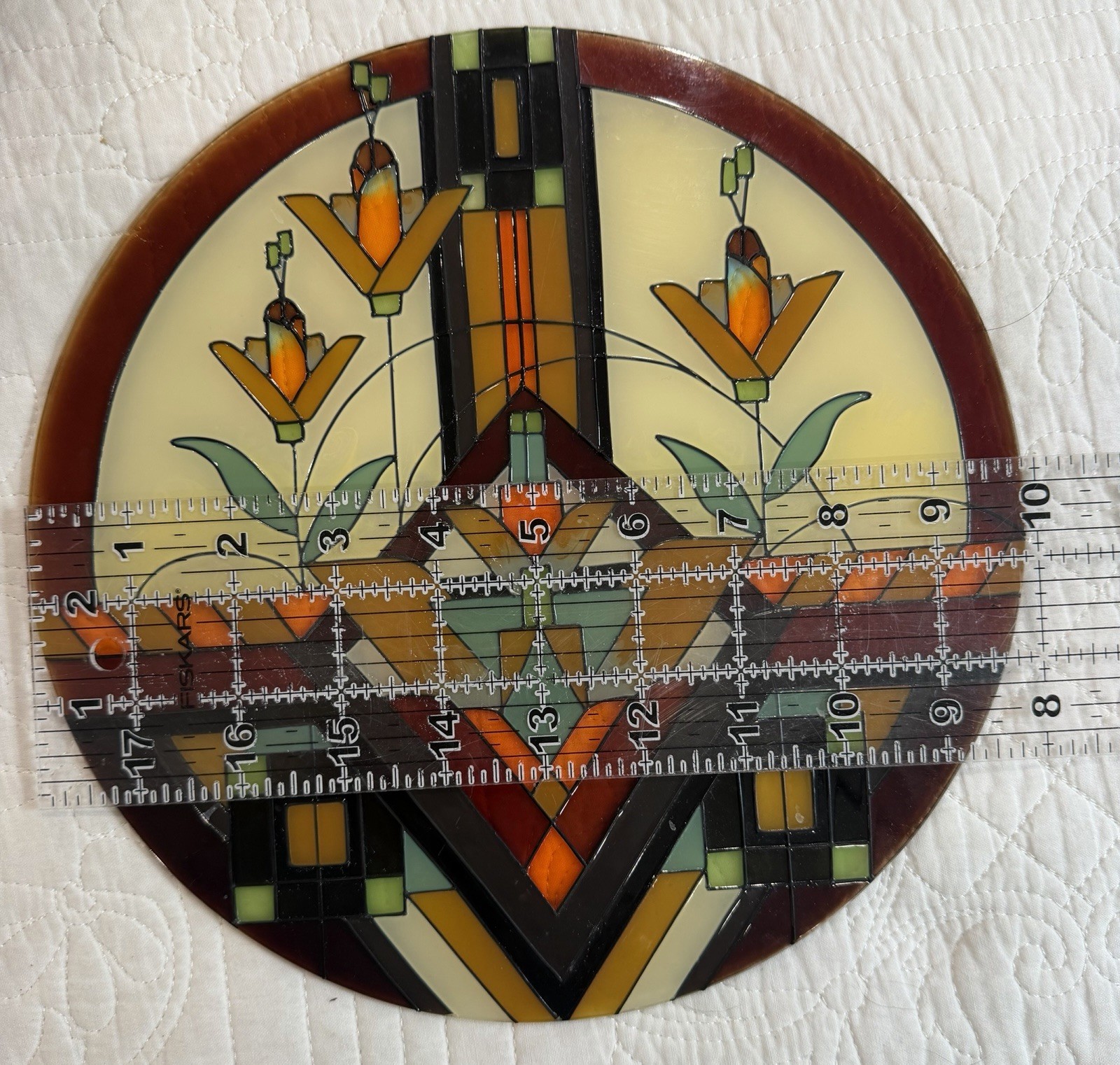 Joan Baker Designs Mission Style Stained Glass Suncatcher Window Panel FLW 10″