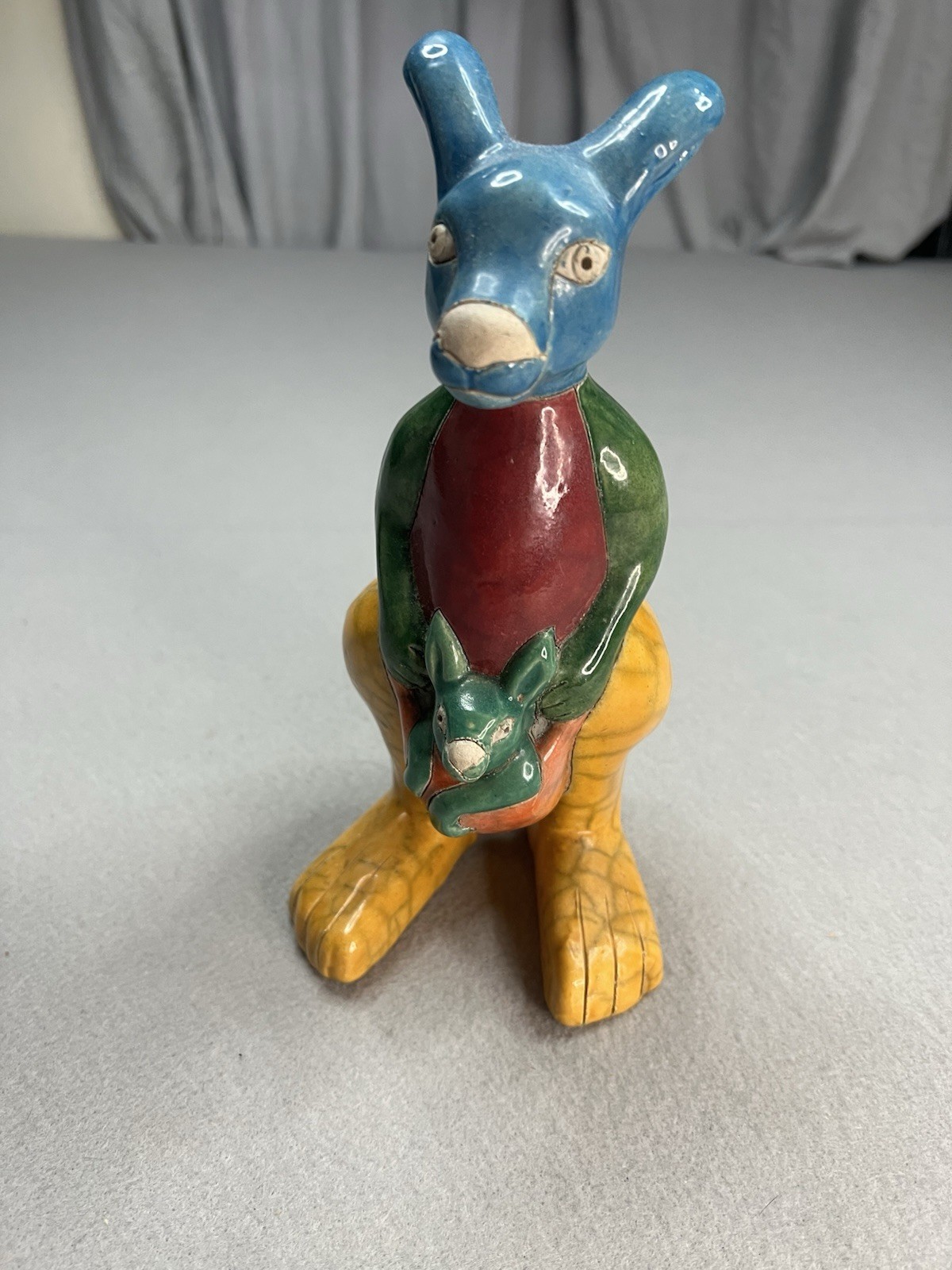 Fenix Raku Pottery Kangaroo And Joey sculpture, Made in South Africa, Signed