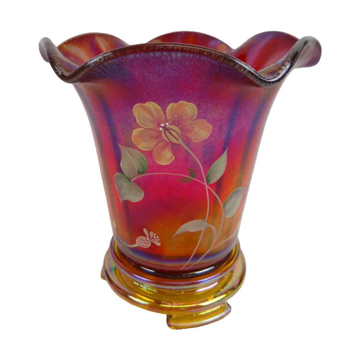 Signed Ruby Fenton Vase 100th Anniversary Limited Hand Painted with Base and Box