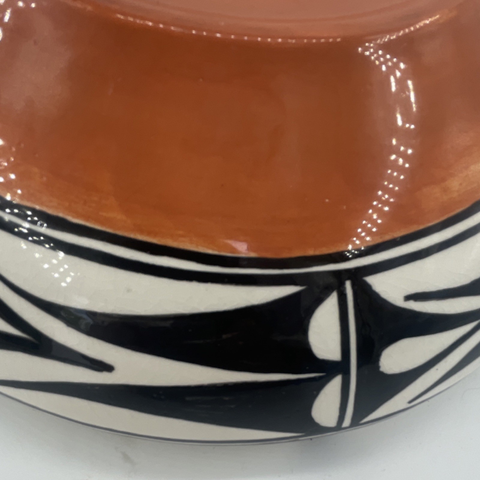 Handmade Pottery Bowl Vintage Good Size Geometric Designs 10 Inches