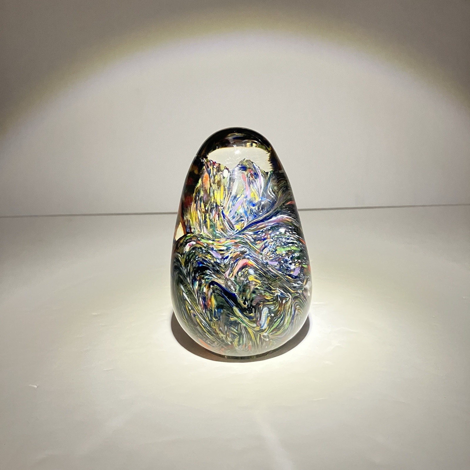 Hand Blown Studio Art Glass Paperweight Freeform Sculpture Ribbon Swirl 3.75”