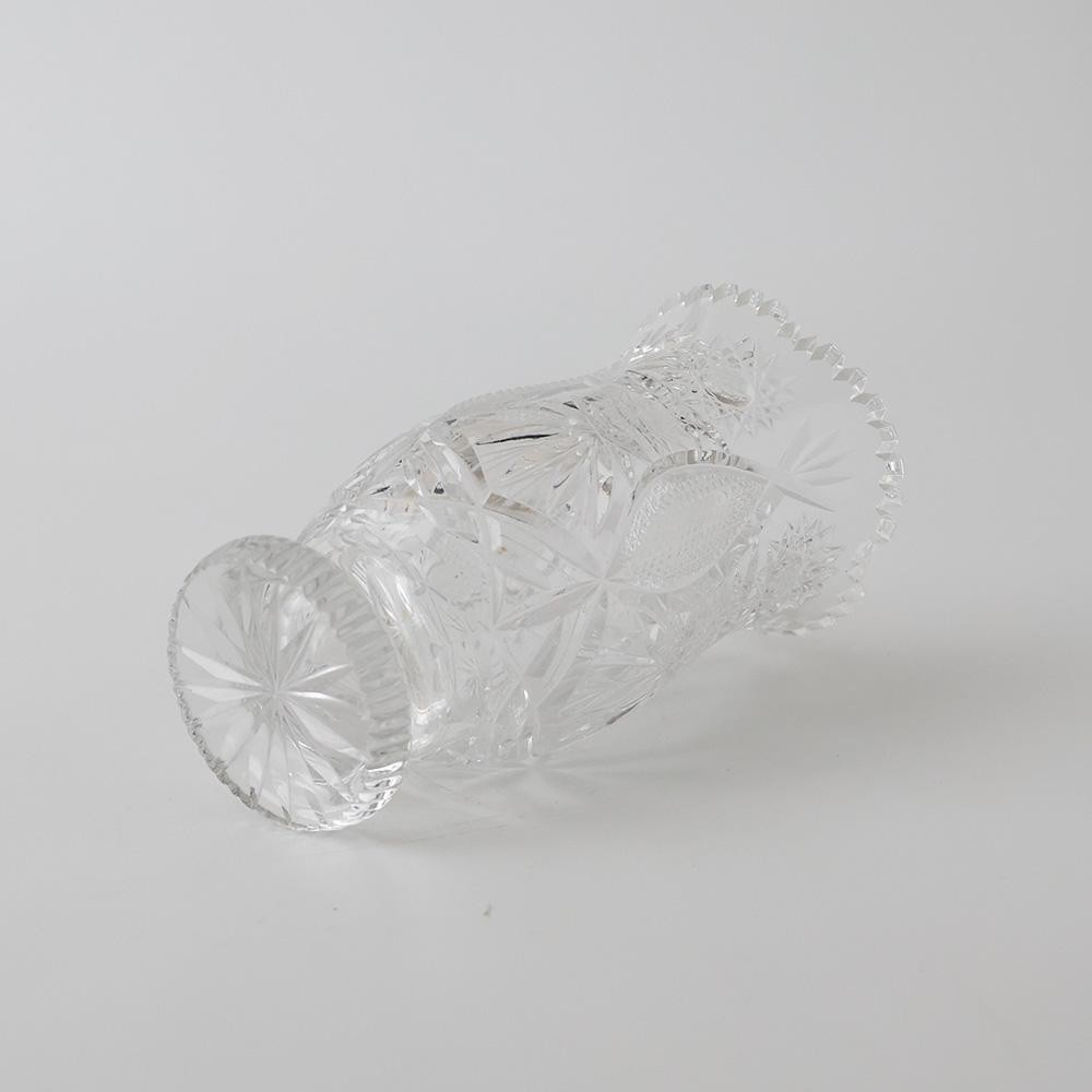 Japanese Ornate Crystal Cut Glass Vase Pinwheel & Fan Motif Heavy Glass H8.07in