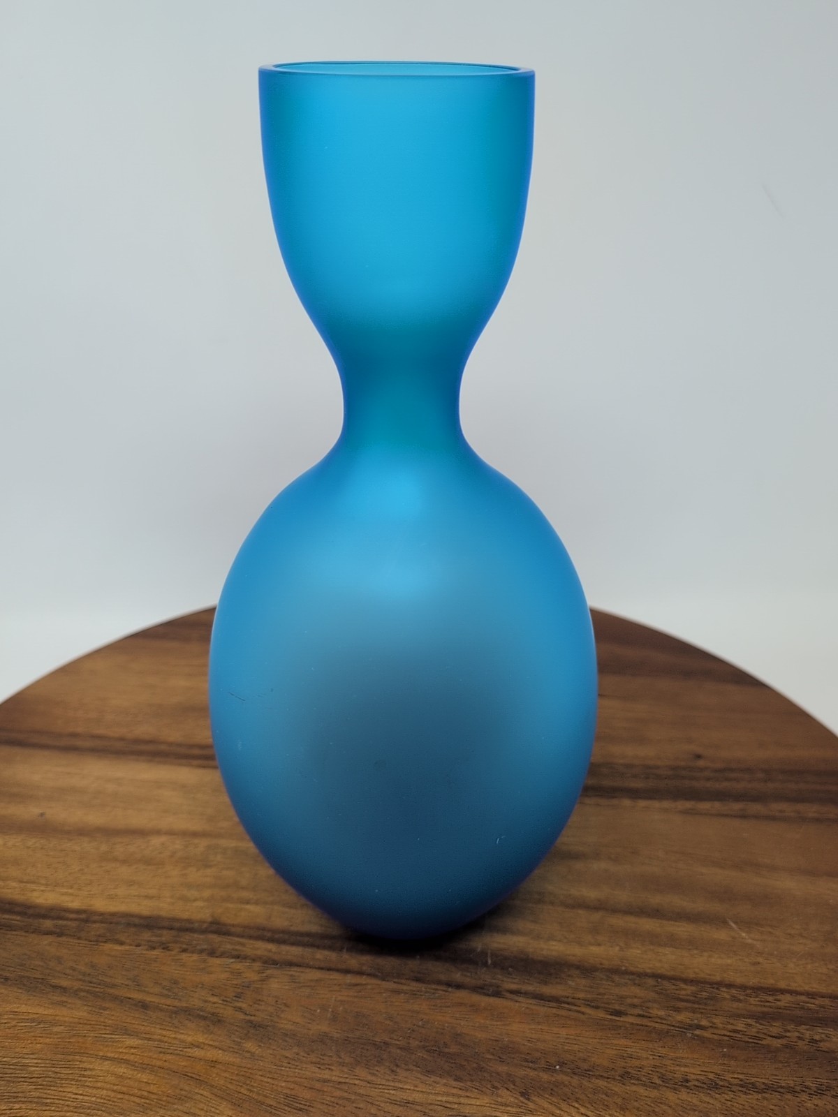 Beautiful Blue Satin Art Glass Vase Portugal 11.5 In Tall