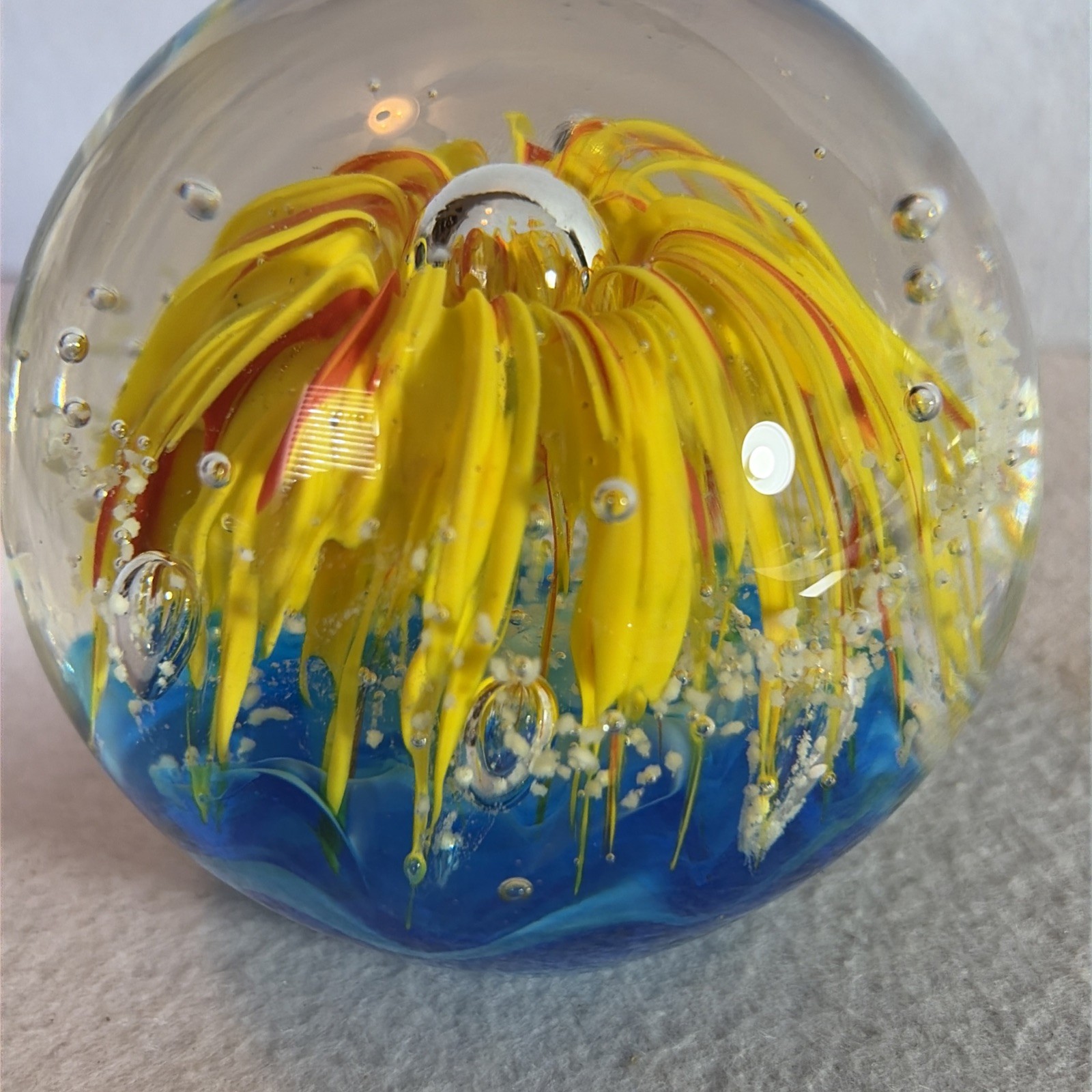 Art Glass Paperweight “WHIRLPOOL BURST” Hand Blown Controlled Bubble LARGE