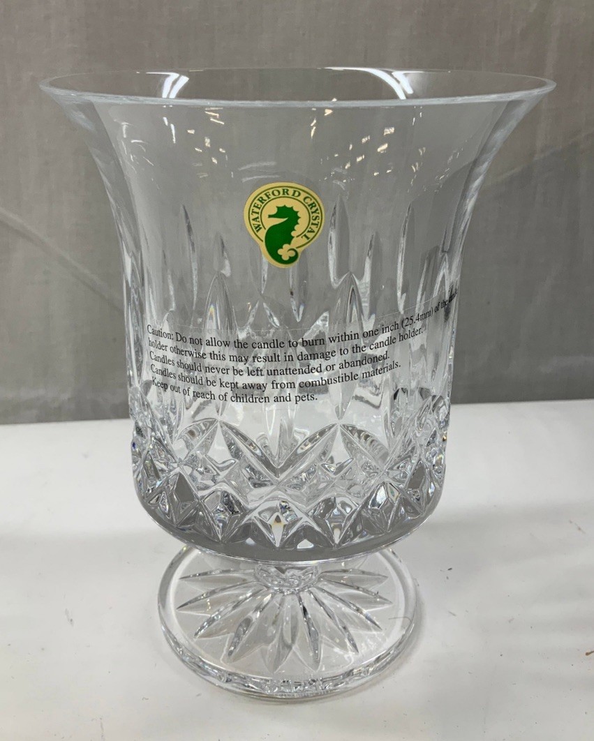 Waterford Lismore Pierce Open Footed Hurricane Candle Holder Vase 6.5″ New N Box