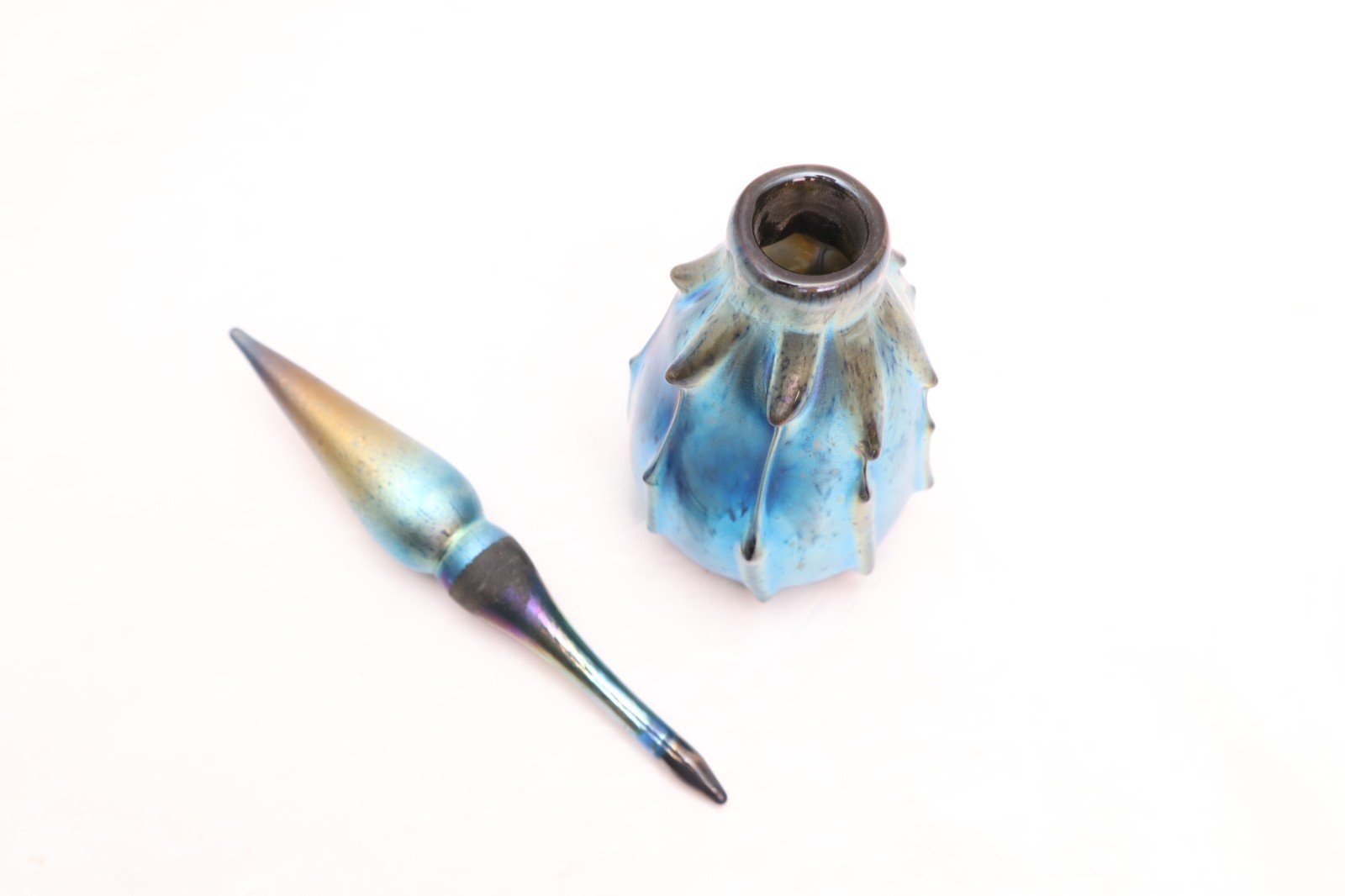 Blue Luster Studio Art Glass Perfume Bottle Saul Alcaraz Iridescent DRIP Design