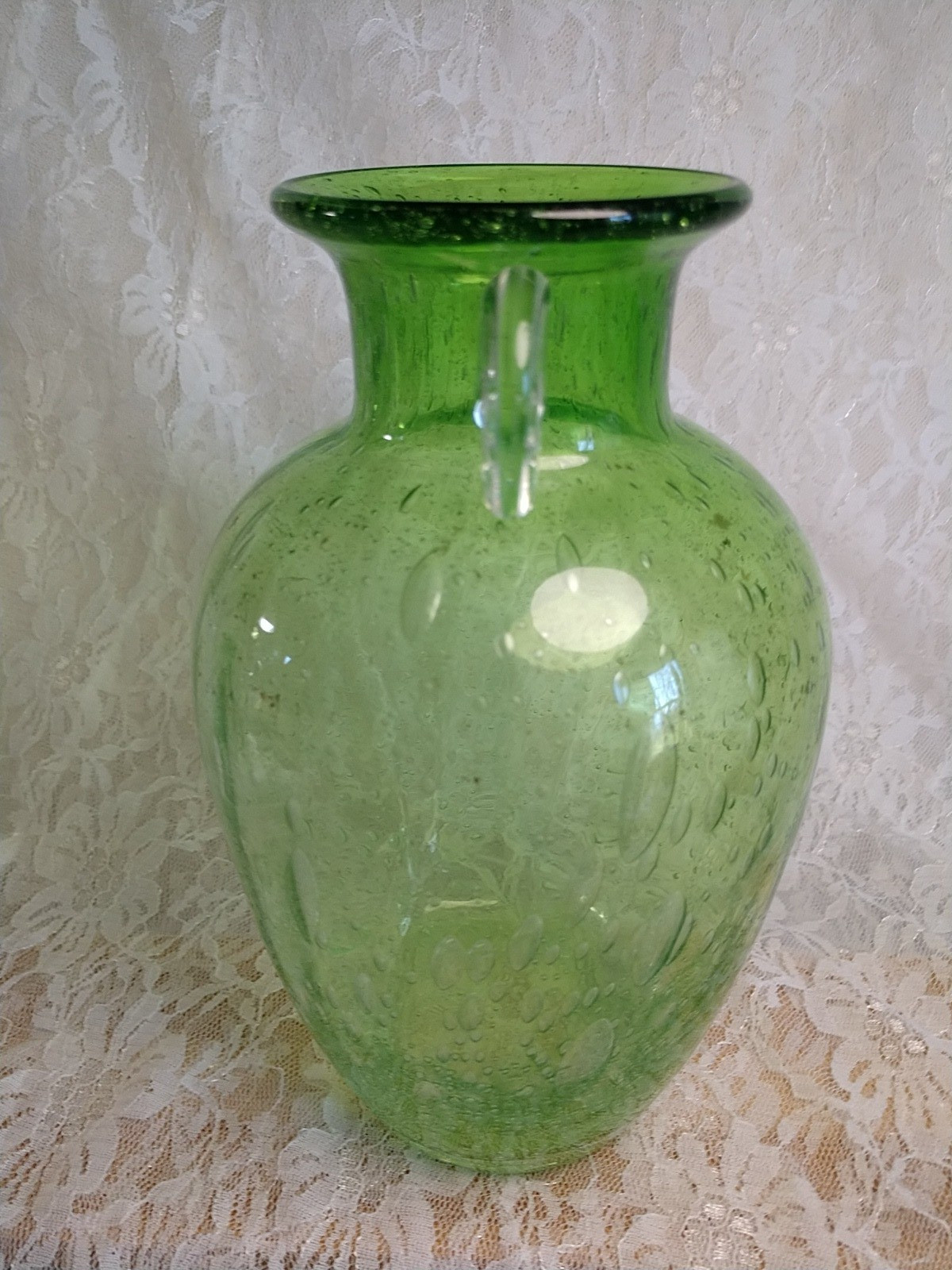 Vtg ITALIAN AMICI GREEN Blown Bubble Art Glass MCM 7″ Cruet Vase