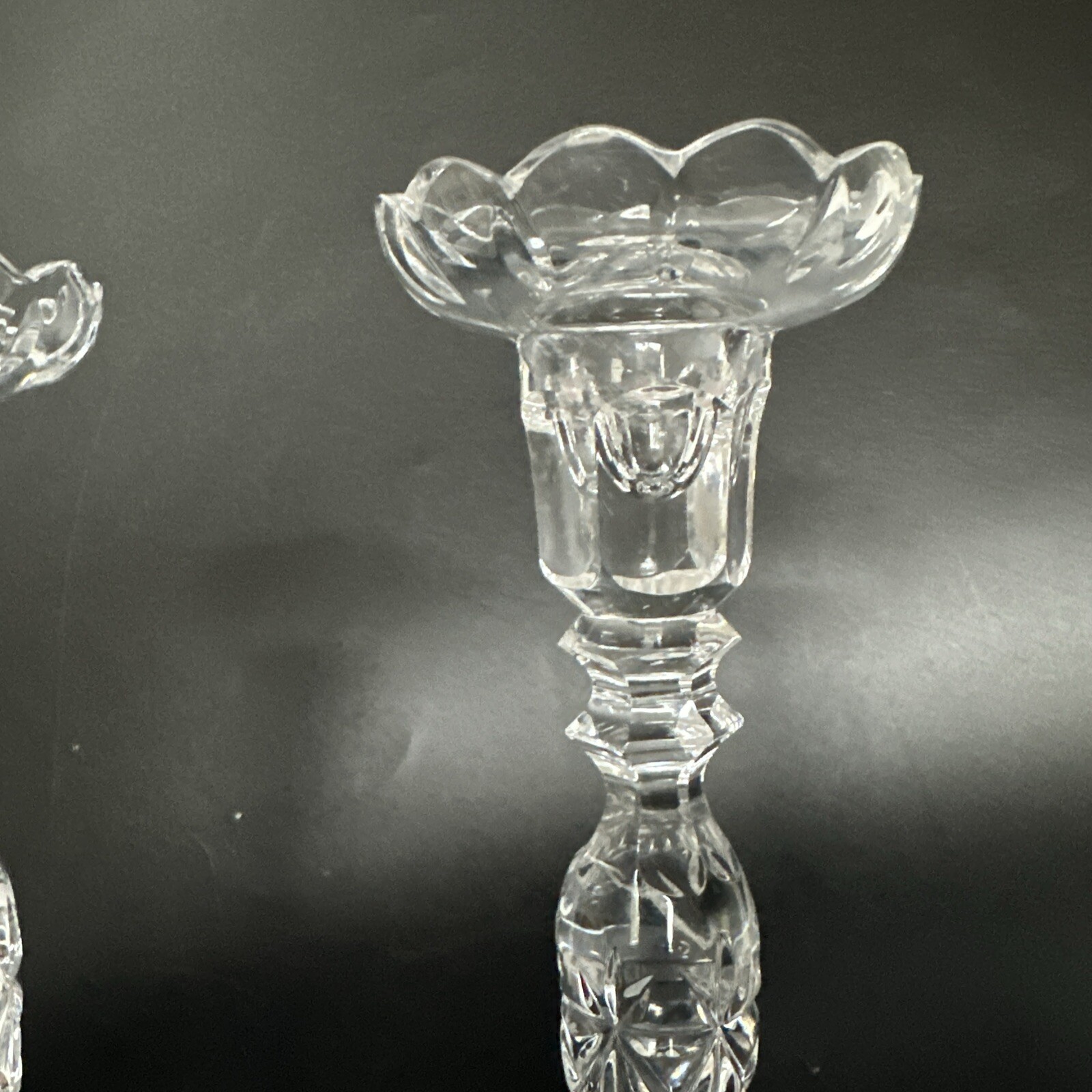 PAIR Rogaska Rosemont Full Lead Crystal Rose Stem Candlesticks 10 3/8 In .