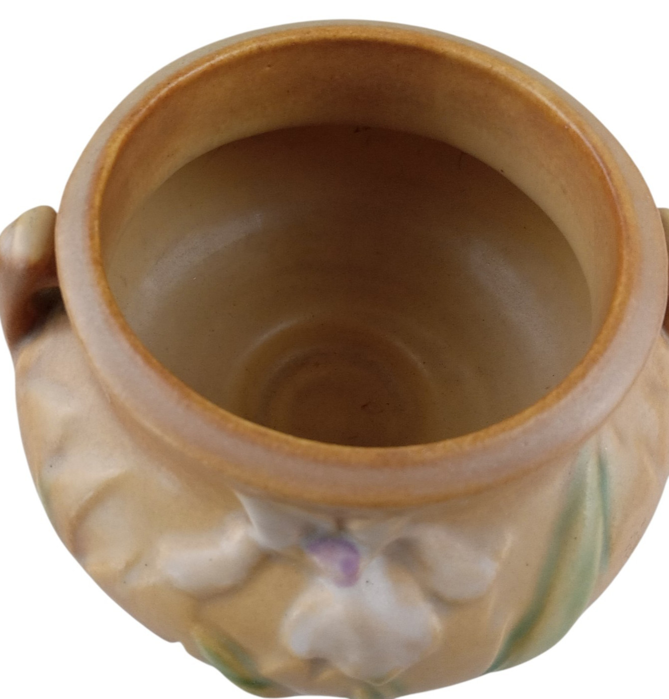 Vintage 1939 Roseville Pottery IRIS Jardiniere Planter Handled Vase 647-5″