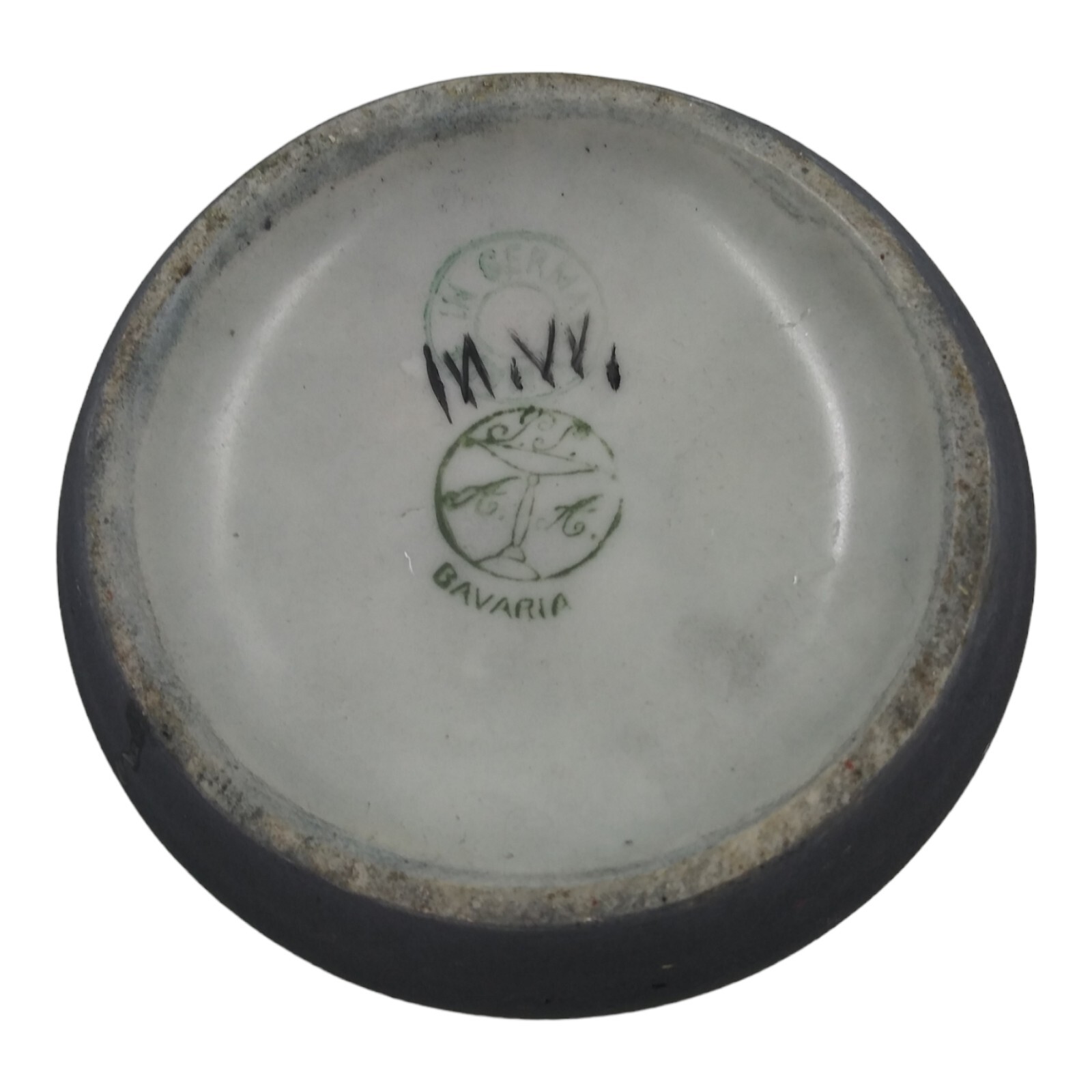 Antique Art Deco Germany Matte Black Vase Hand Painted Flowers European Pottery