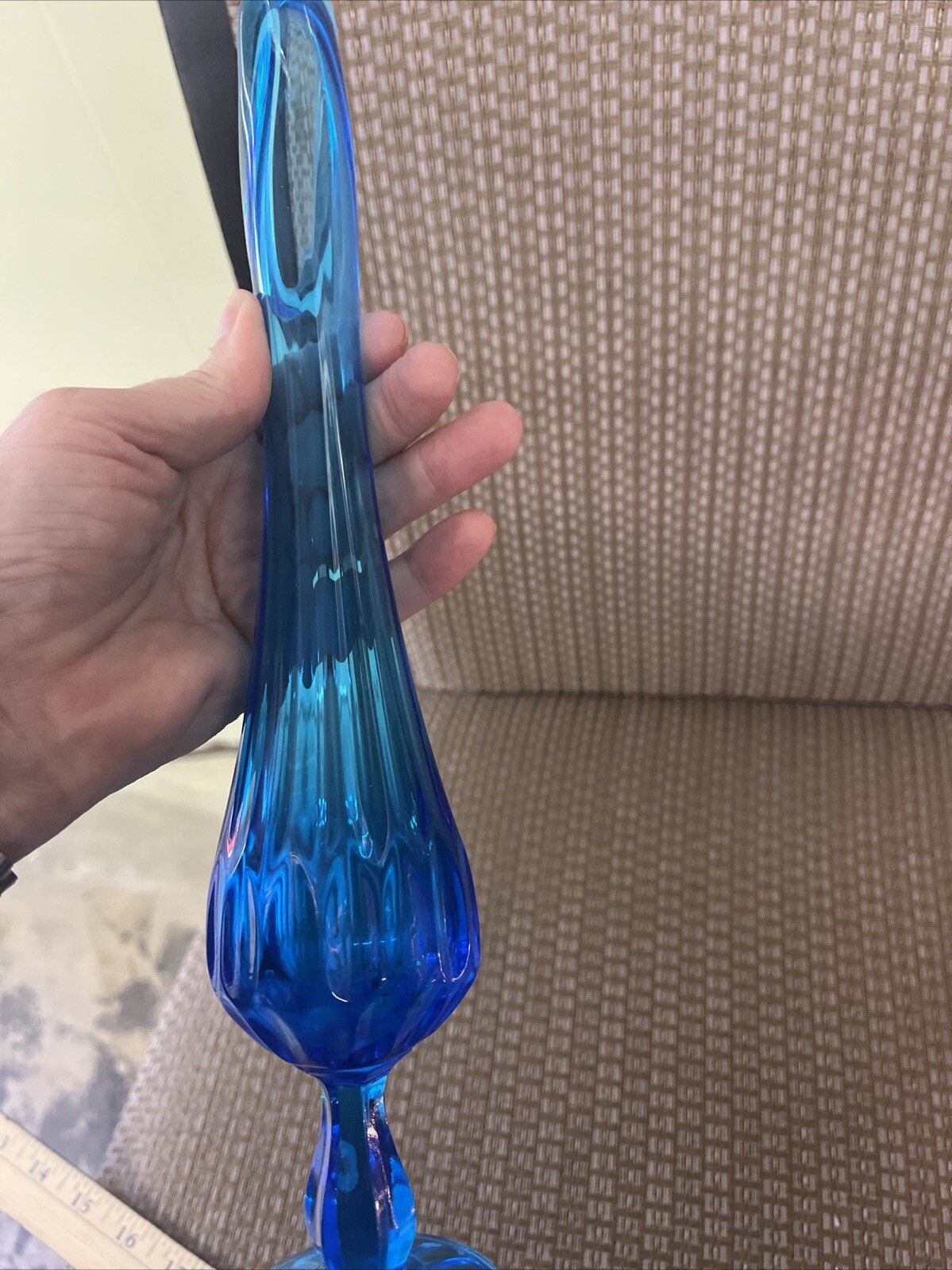 Fenton Sapphire Blue Thumbprint Swing Vase Midcentury